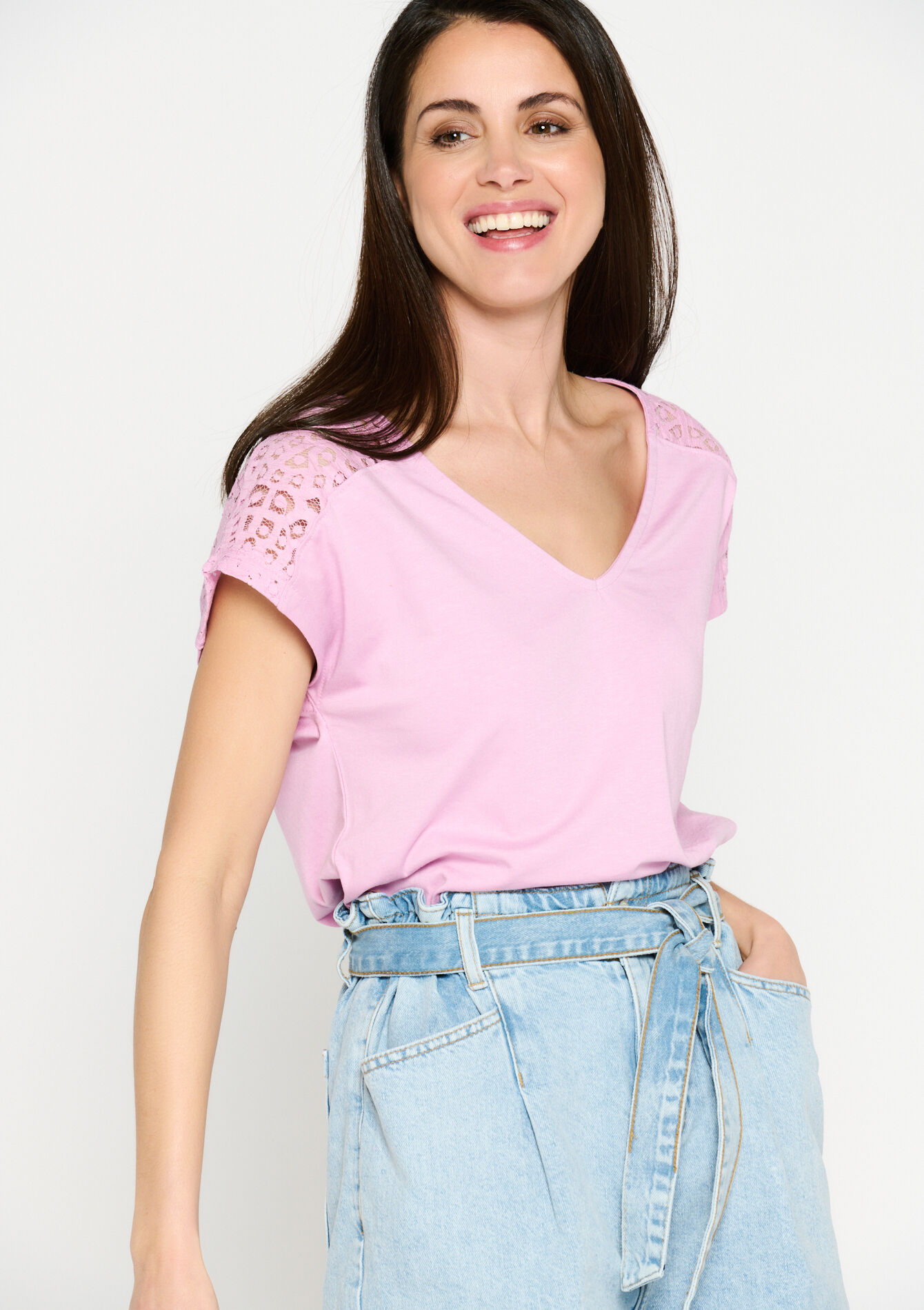 V-neck T-shirt, undefined - LILAC BRIGHT - undefined