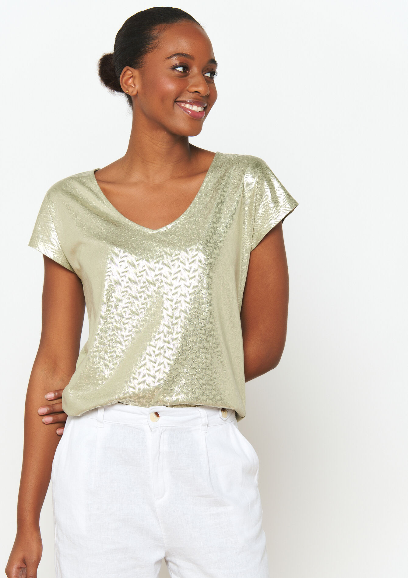 T-shirt à imprimé métallisé, T-shirt à imprimé métallisé - KHAKI FADED - 02301555_4326