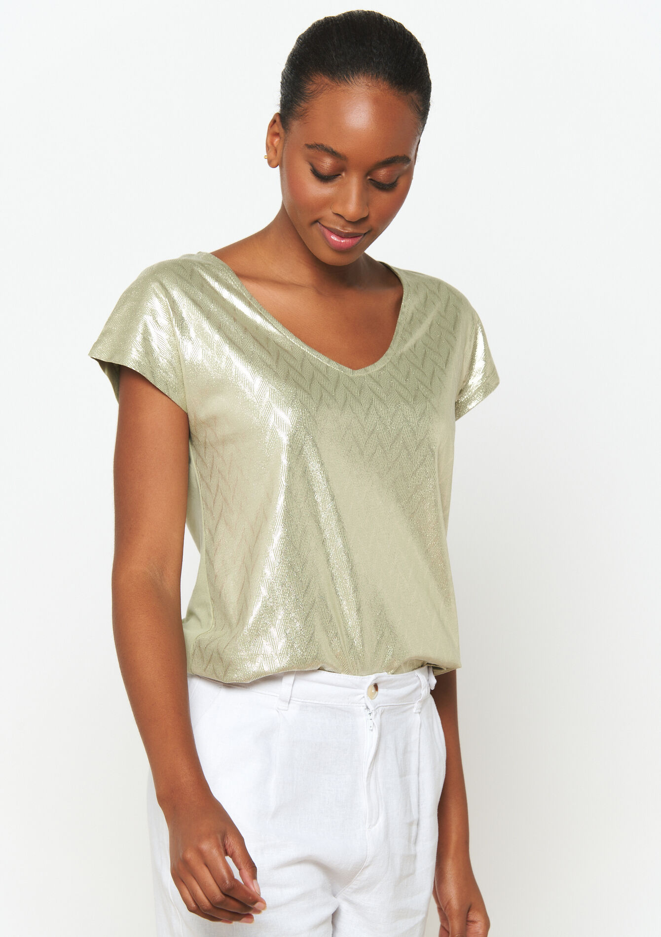T-shirt à imprimé métallisé, T-shirt à imprimé métallisé - KHAKI FADED - 02301555_4326