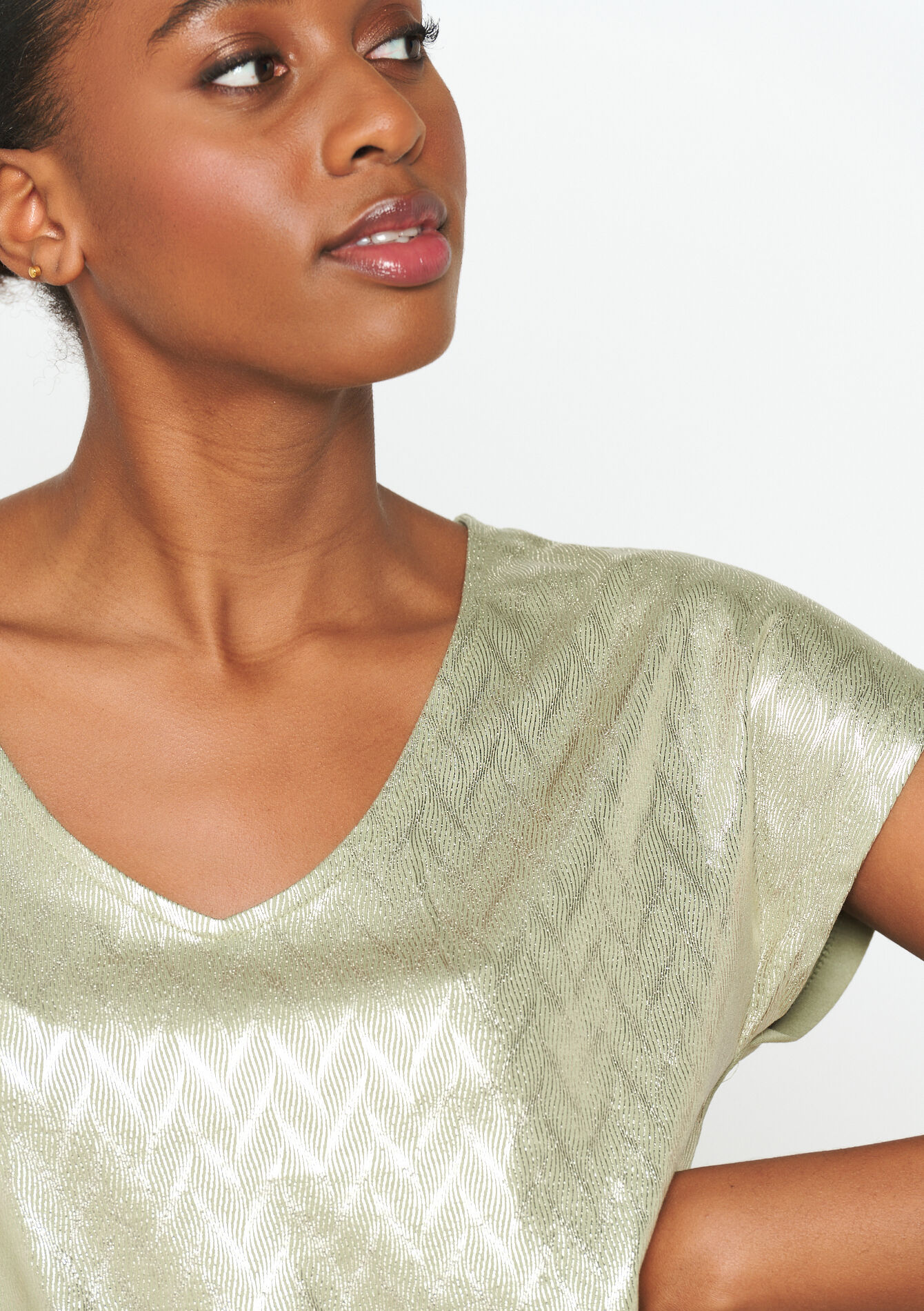 T-shirt à imprimé métallisé, T-shirt à imprimé métallisé - KHAKI FADED - 02301555_4326