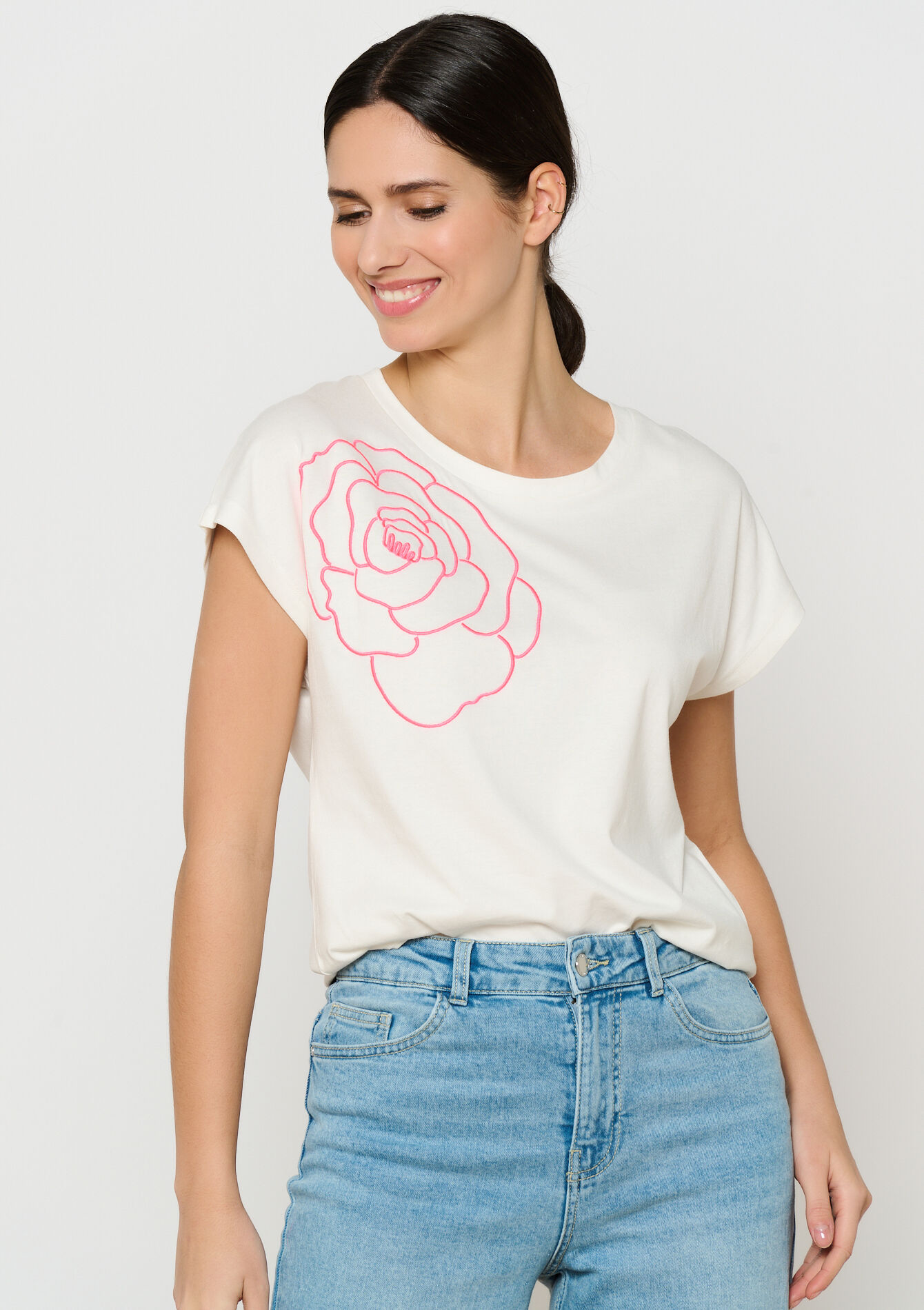 T-shirt avec fleur brodée, undefined - OFFWHITE - undefined