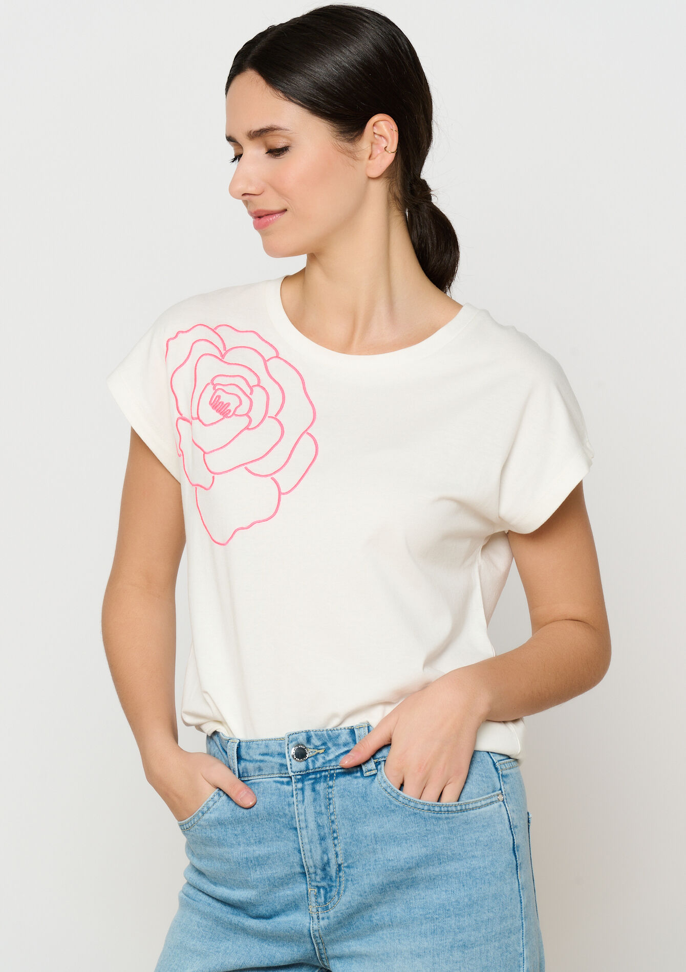 T-shirt avec fleur brodée, undefined - OFFWHITE - undefined