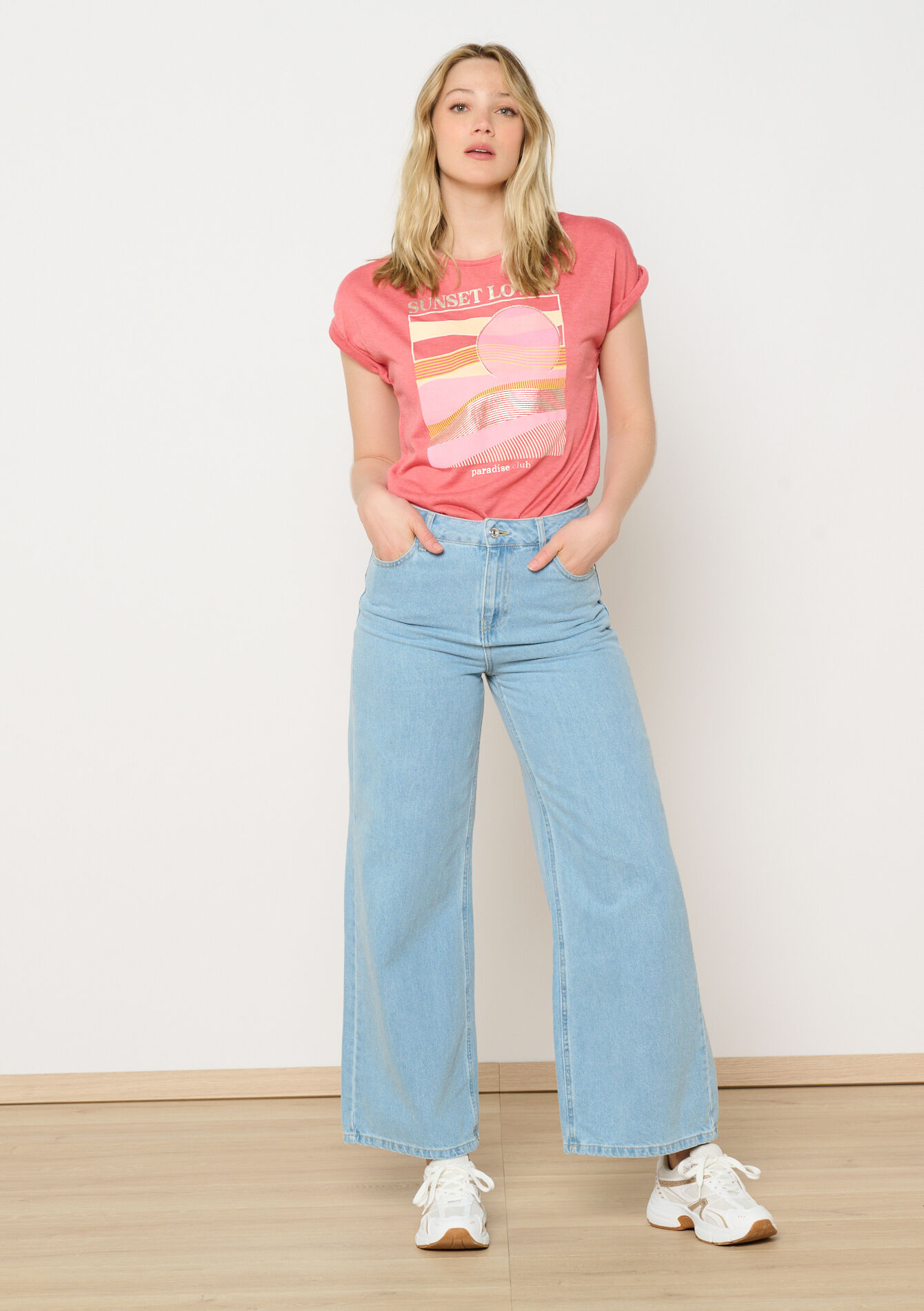 Tropisch geprint T-shirt, Tropisch geprint T-shirt - COSMETIC PINK - 02301690_5733