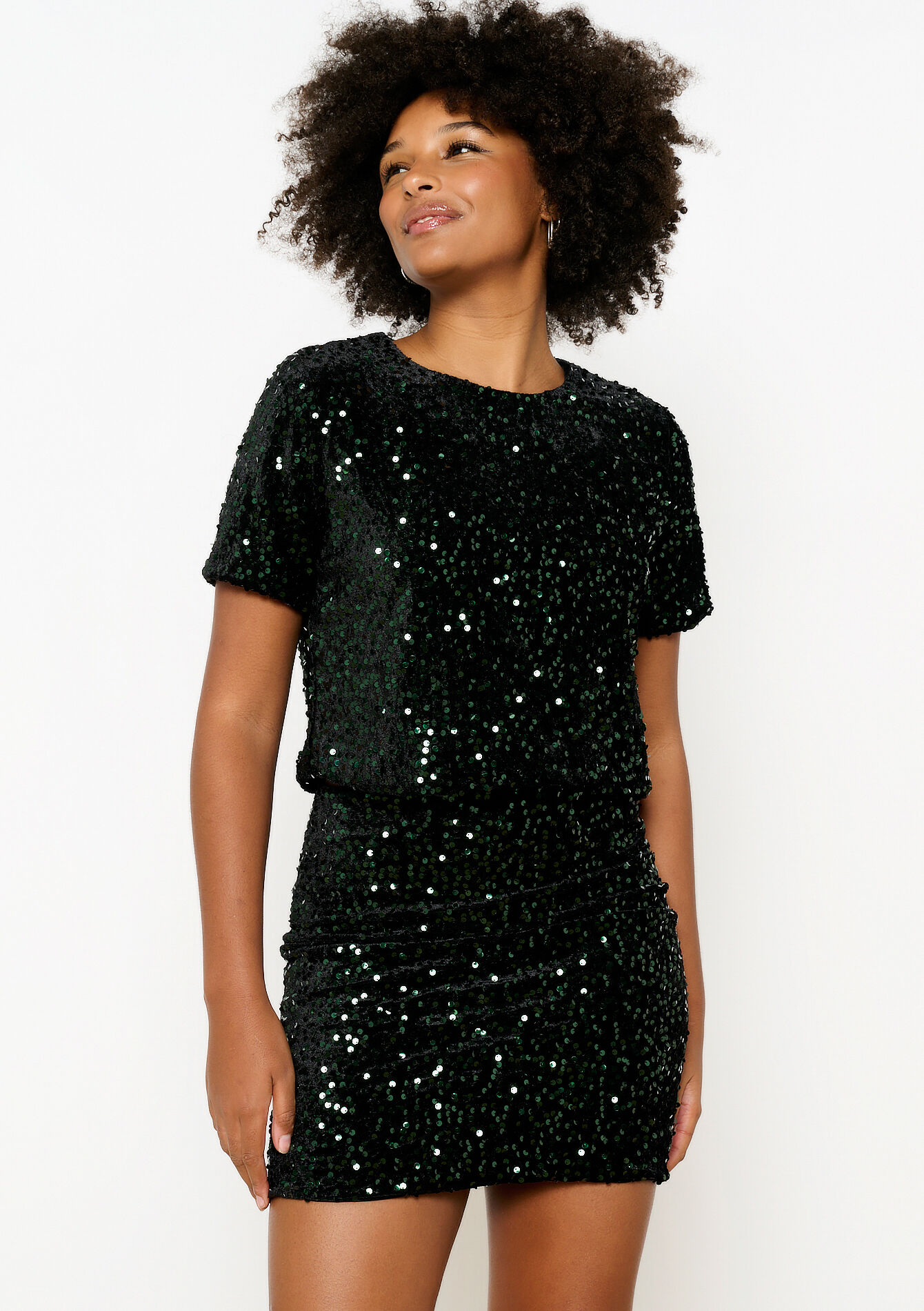 Velvet T-shirt with sequins, Velvet T-shirt with sequins - GREEN BOTTLE - 02301700_4512