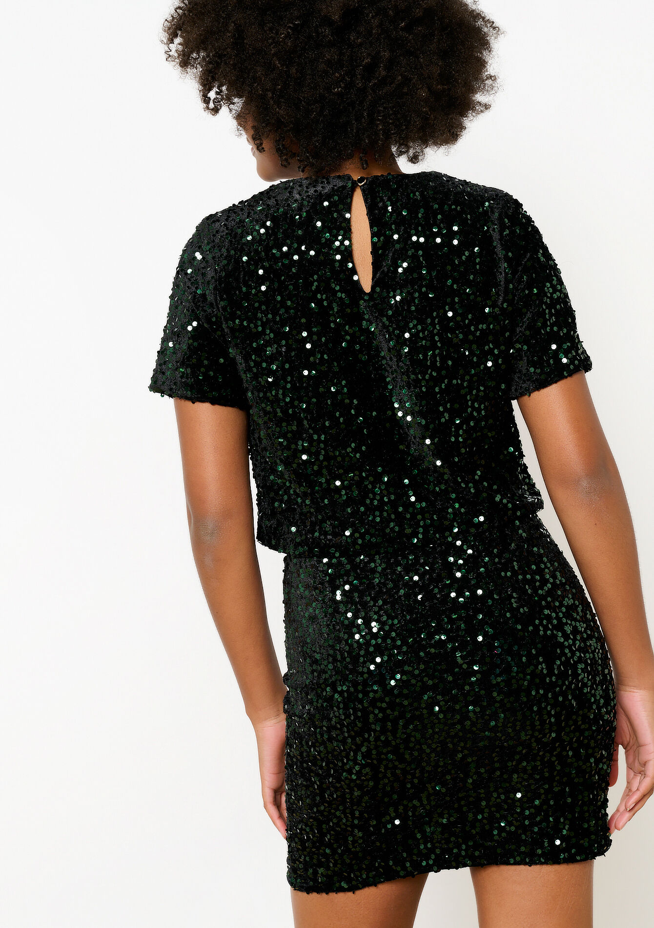 Velvet T-shirt with sequins, Velvet T-shirt with sequins - GREEN BOTTLE - 02301700_4512