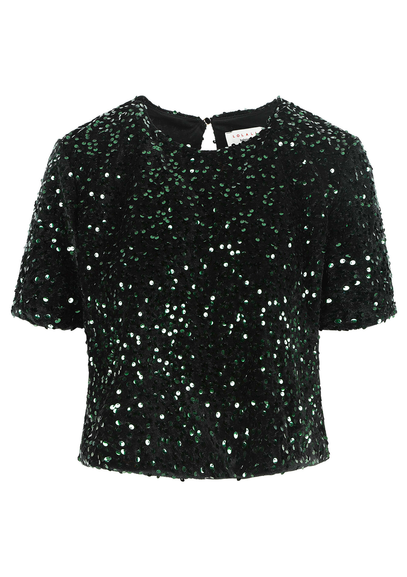 Velvet T-shirt with sequins, Velvet T-shirt with sequins - GREEN BOTTLE - 02301700_4512