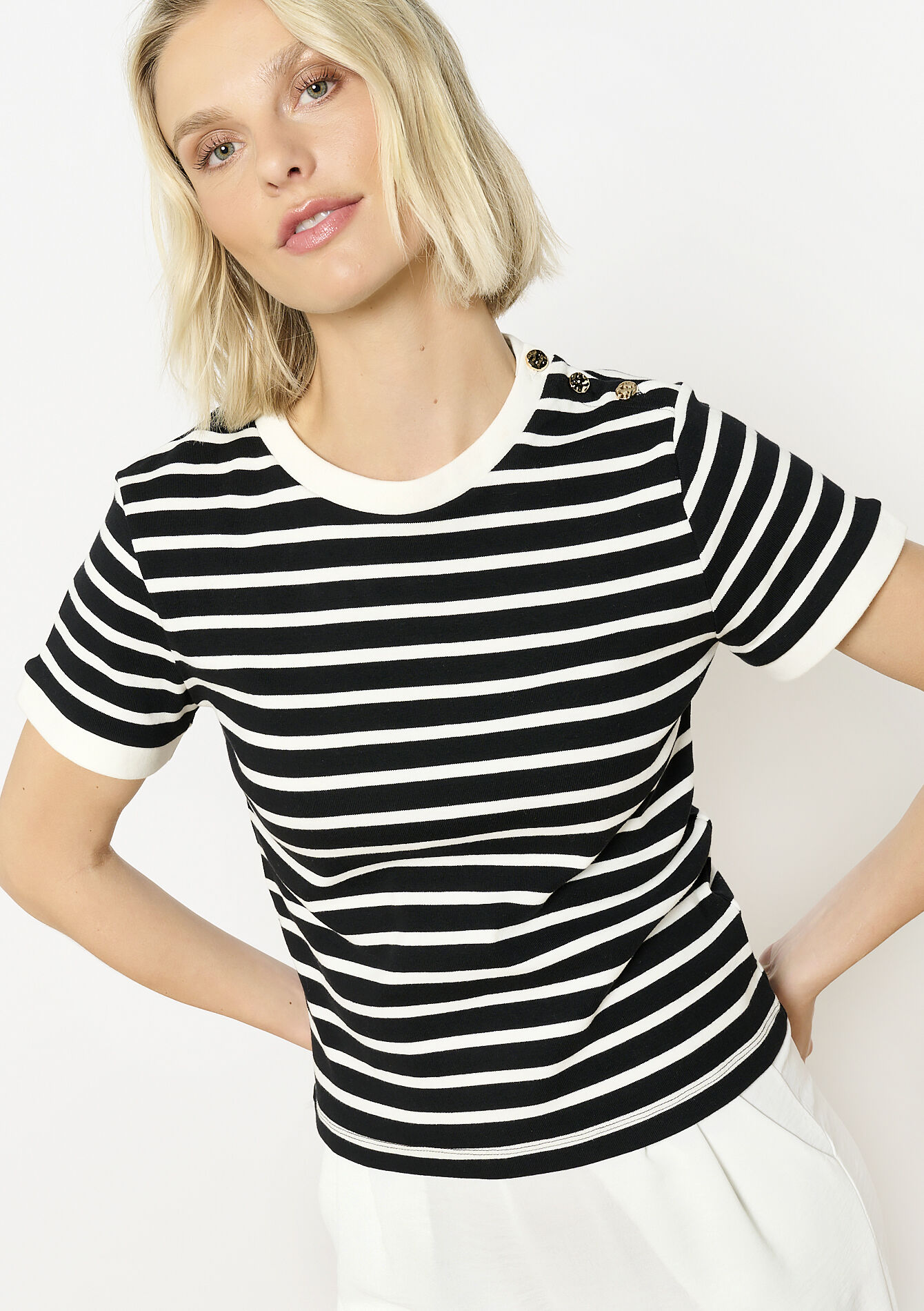 Buttoned stripe tee, Buttoned stripe tee - BLACK - 02301712_1119