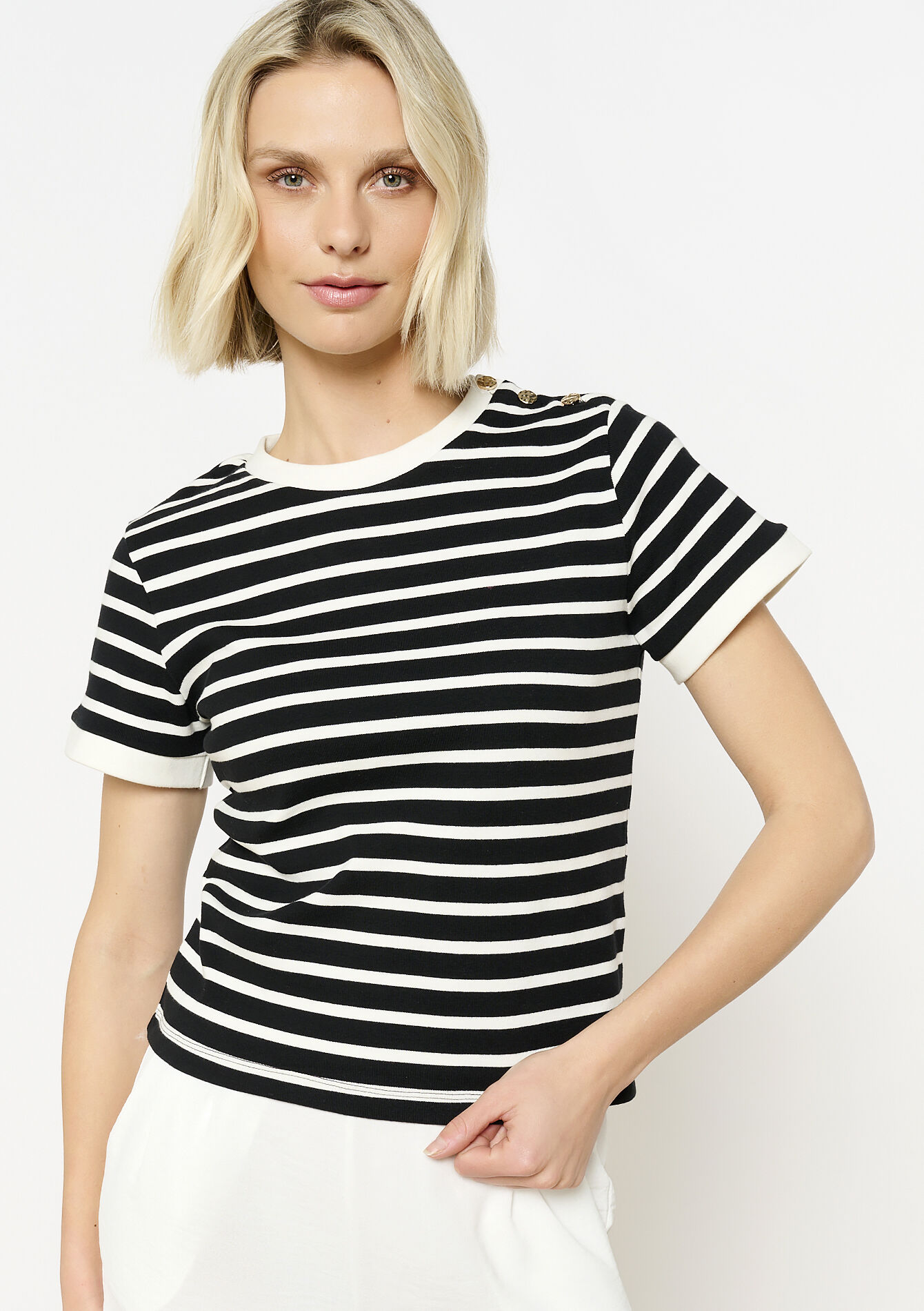 Buttoned stripe tee, Buttoned stripe tee - BLACK - 02301712_1119
