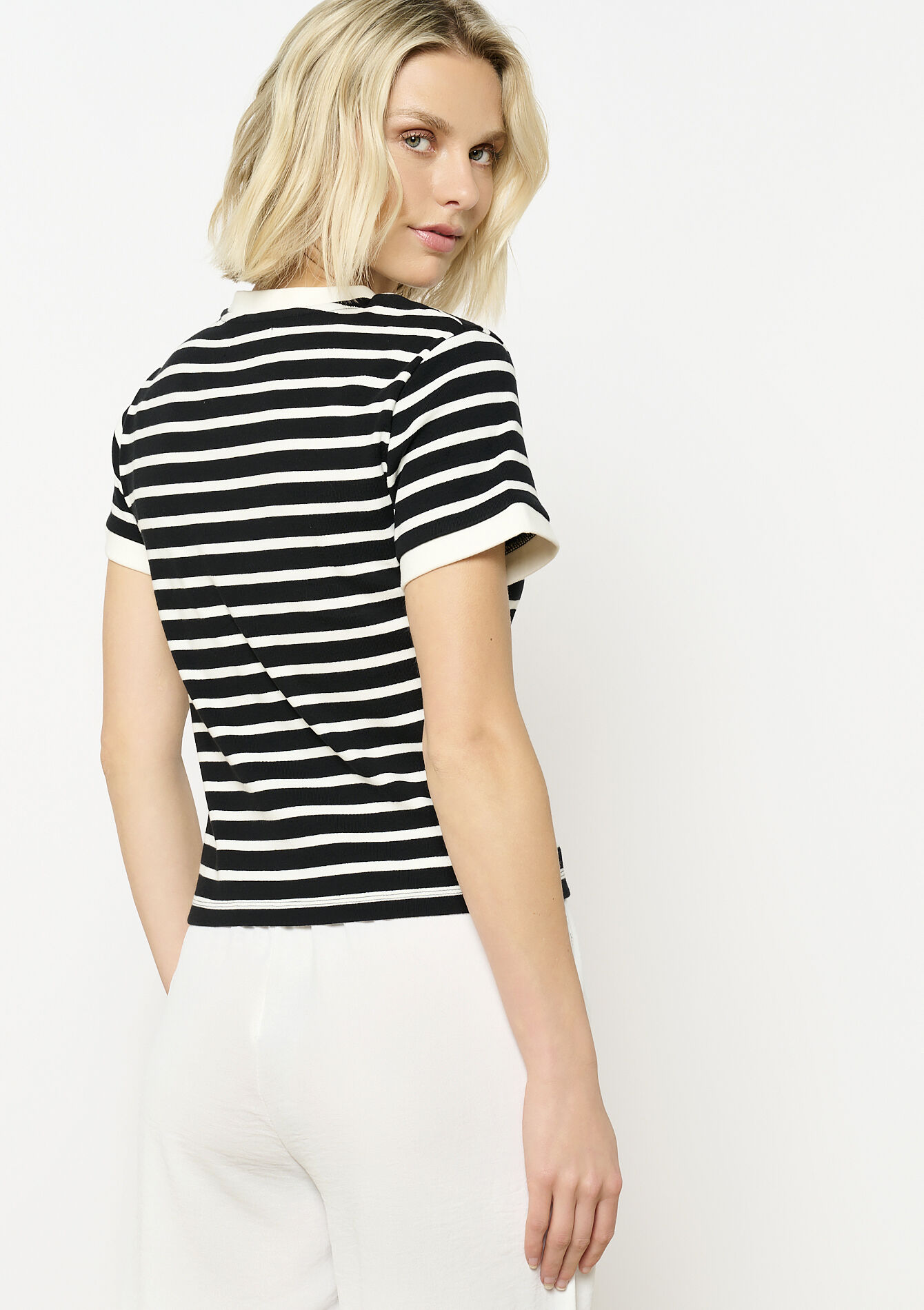 Buttoned stripe tee, Buttoned stripe tee - BLACK - 02301712_1119