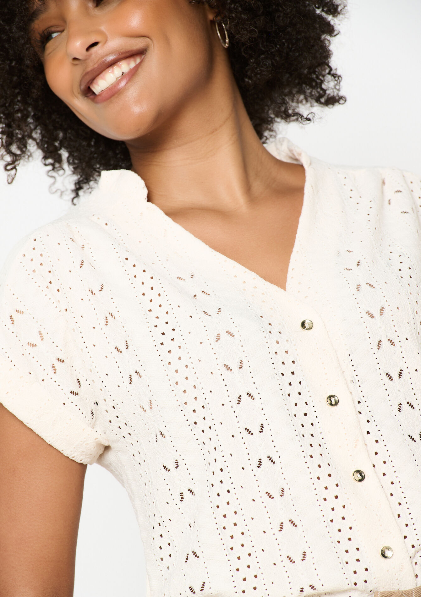 T-shirt with embroidery, undefined - VANILLA WHITE - undefined