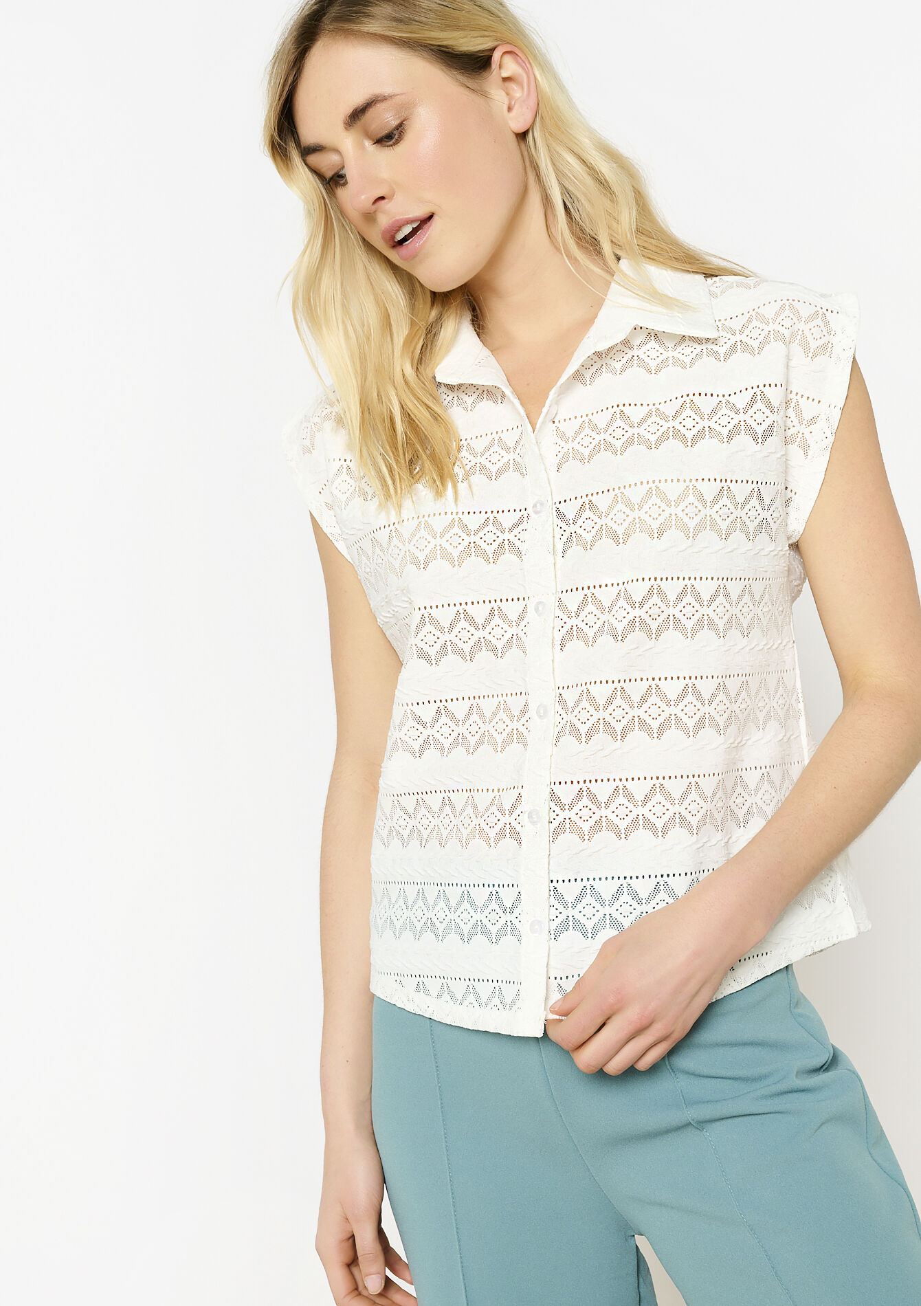 T-shirt met broderie anglaise, T-shirt met broderie anglaise - VANILLA WHITE - 02301755_1013