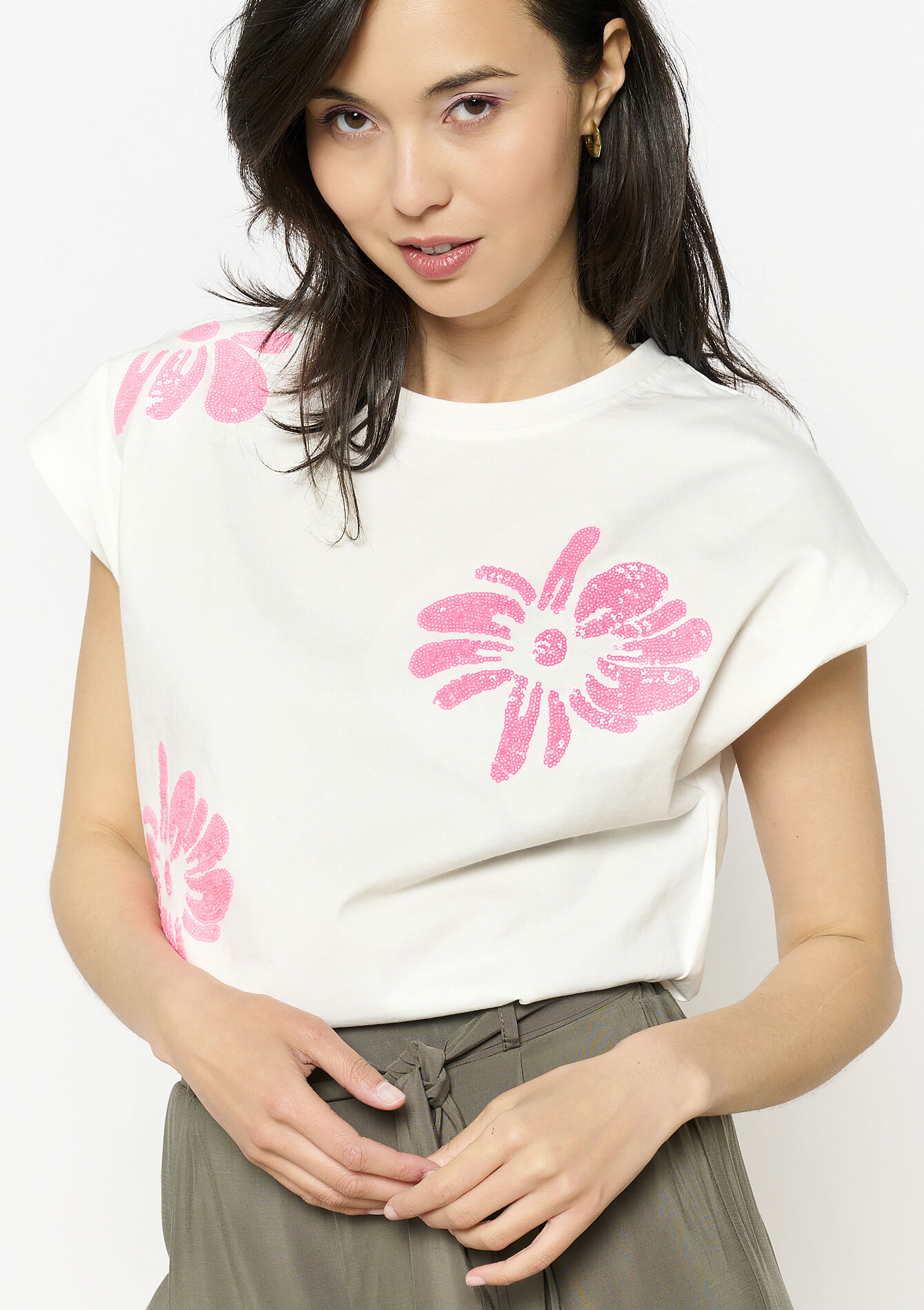 Losvallend bloemen t-shirt, undefined - OPTICAL WHITE - undefined