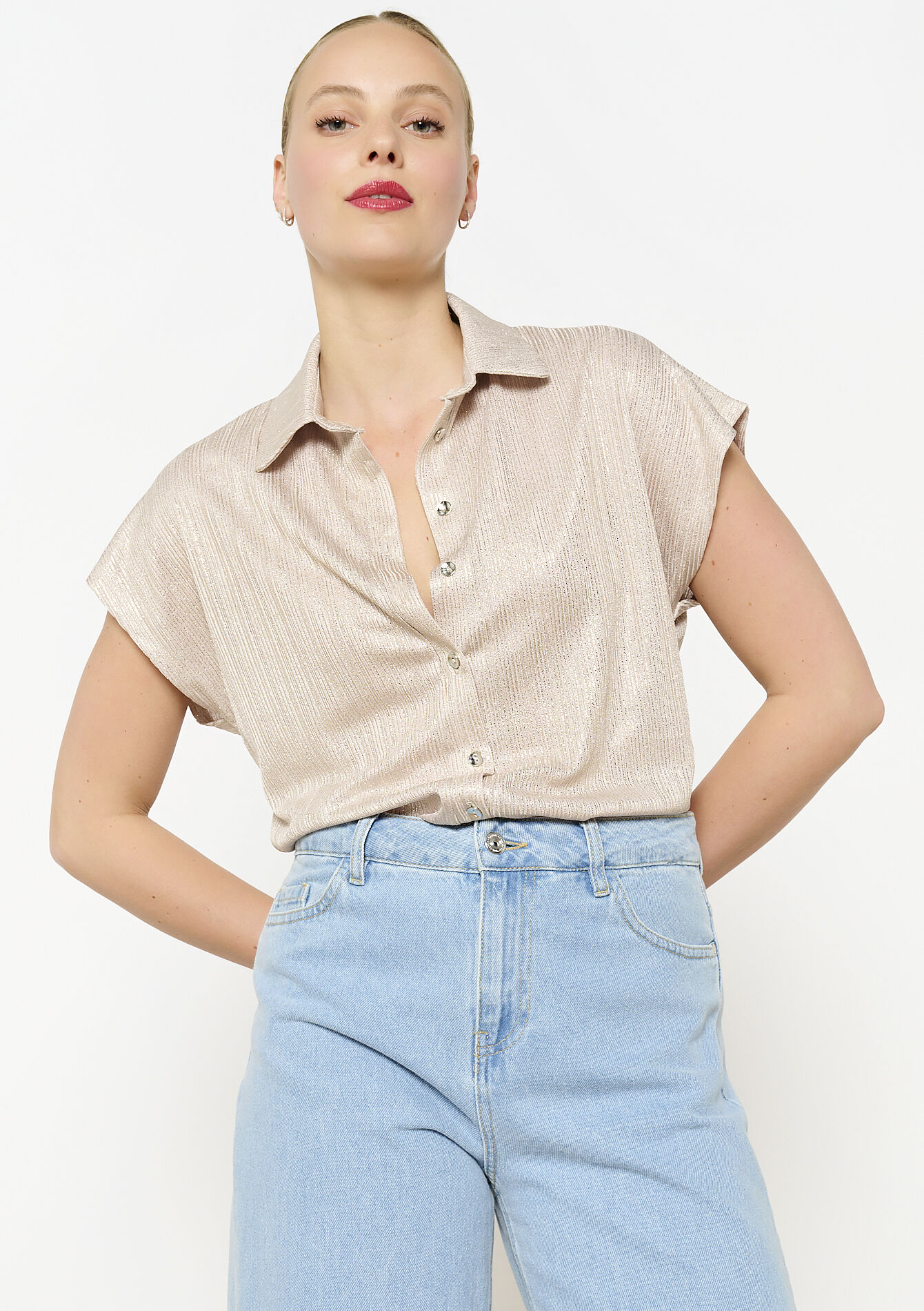 Satin-effect shirt, undefined - GOLD - undefined