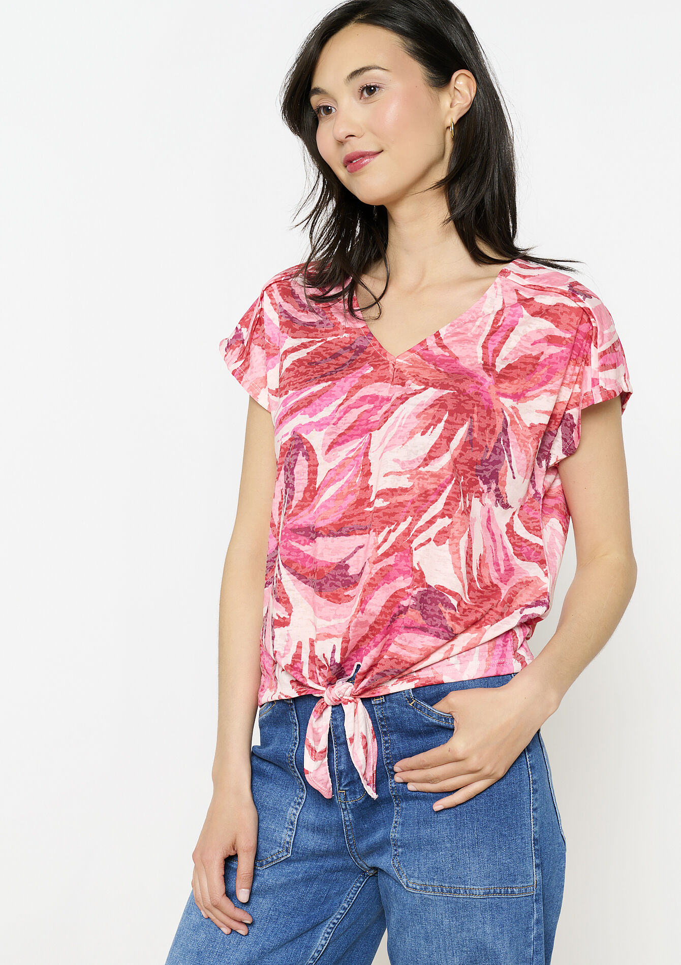 Top imprimé noué, undefined - FUCHSIA - undefined