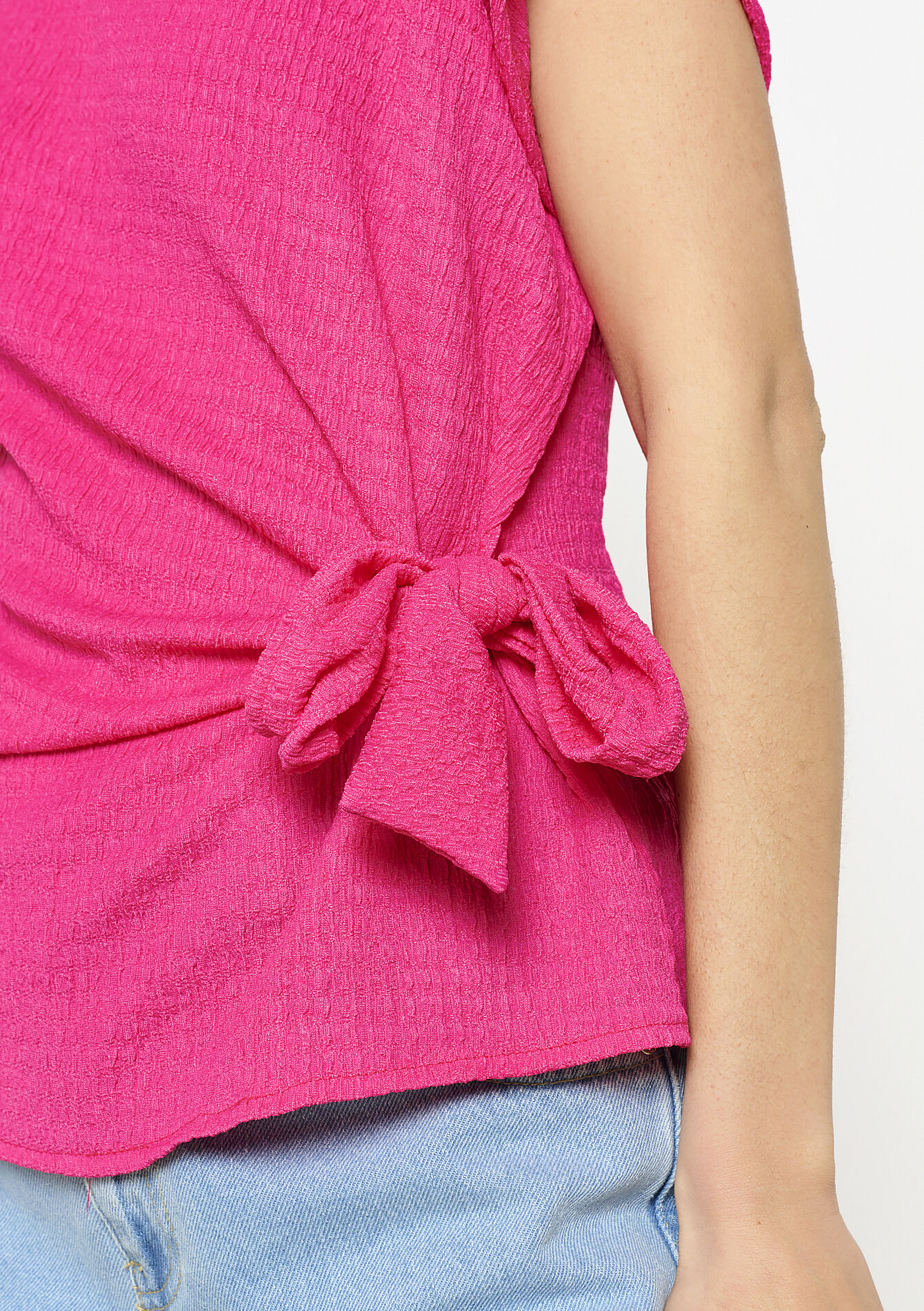 T-shirt noué texturé, undefined - FUCHSIA - undefined