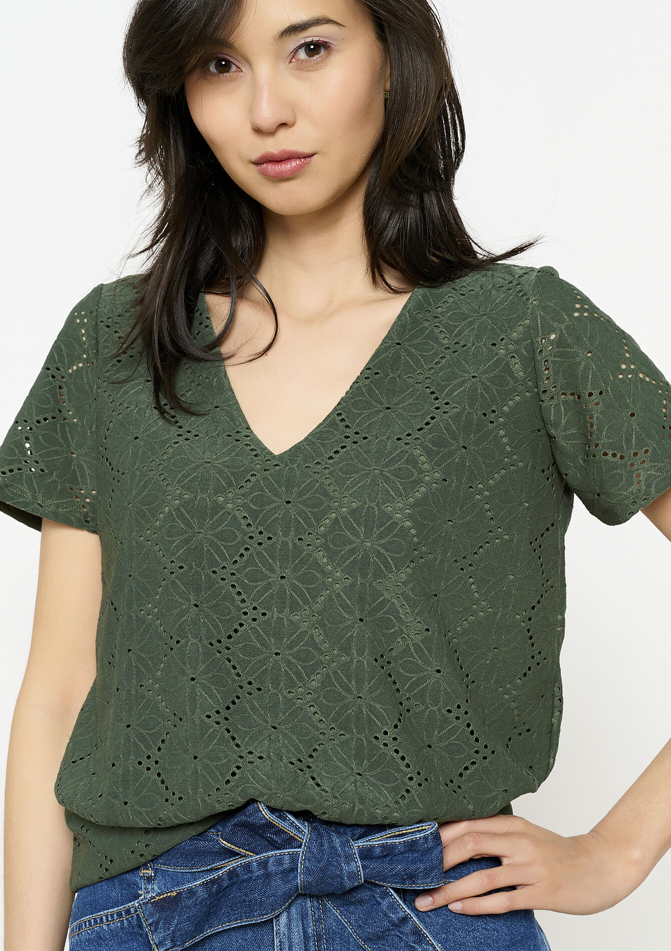 T-shirt brodé romantique, undefined - KHAKI FADED - undefined