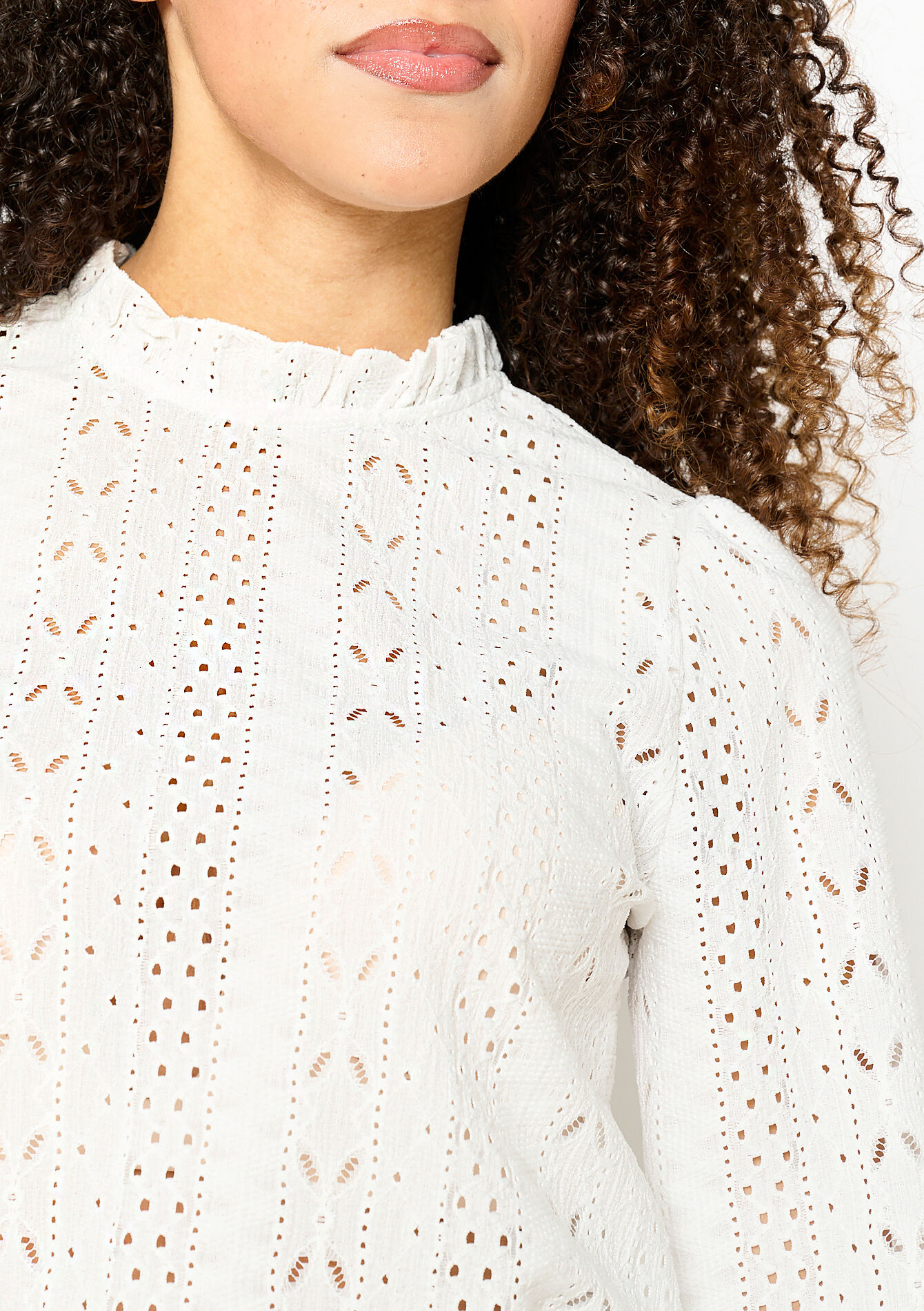T-shirt with broderie anglaise, undefined - OPTICAL WHITE - undefined