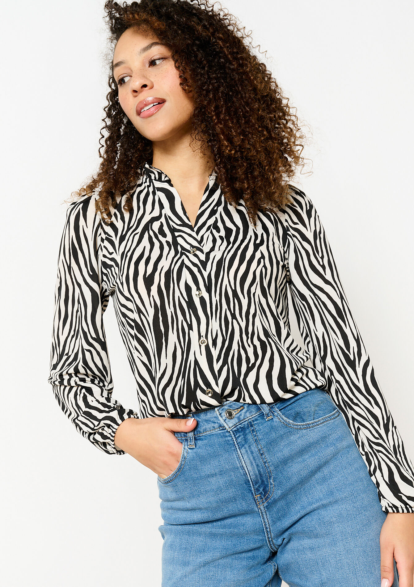Blouse with zebra print, undefined - OPTICAL WHITE - undefined