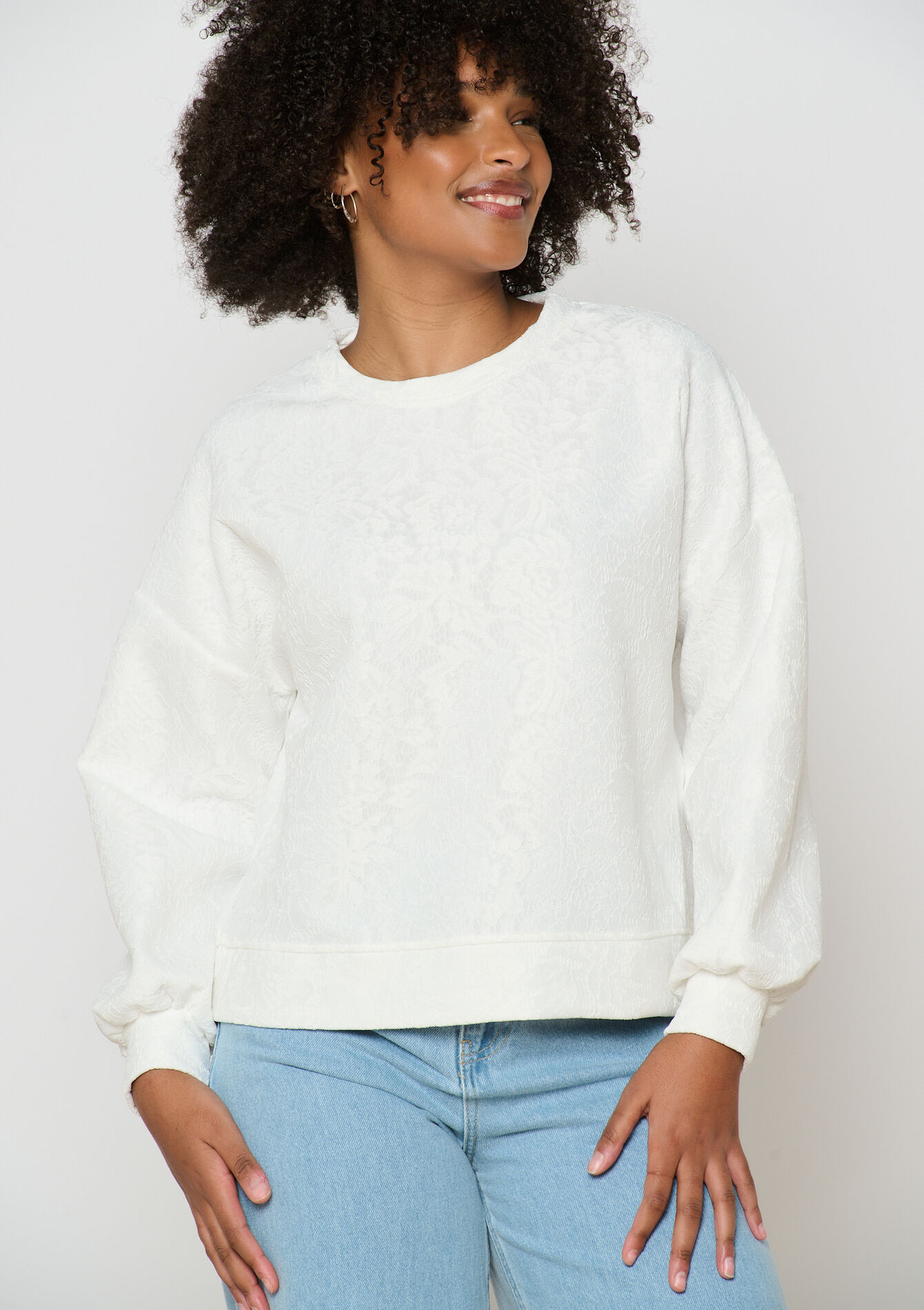 Sweat avec dentelle, Sweat avec dentelle - OPTICAL WHITE - 03001771_1019
