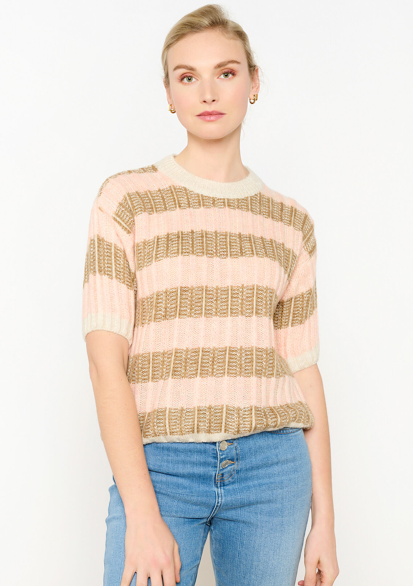 Ribbed pullover with short sleeves, Ribbed pullover with short sleeves - CORAL PINK - 04006465_1968