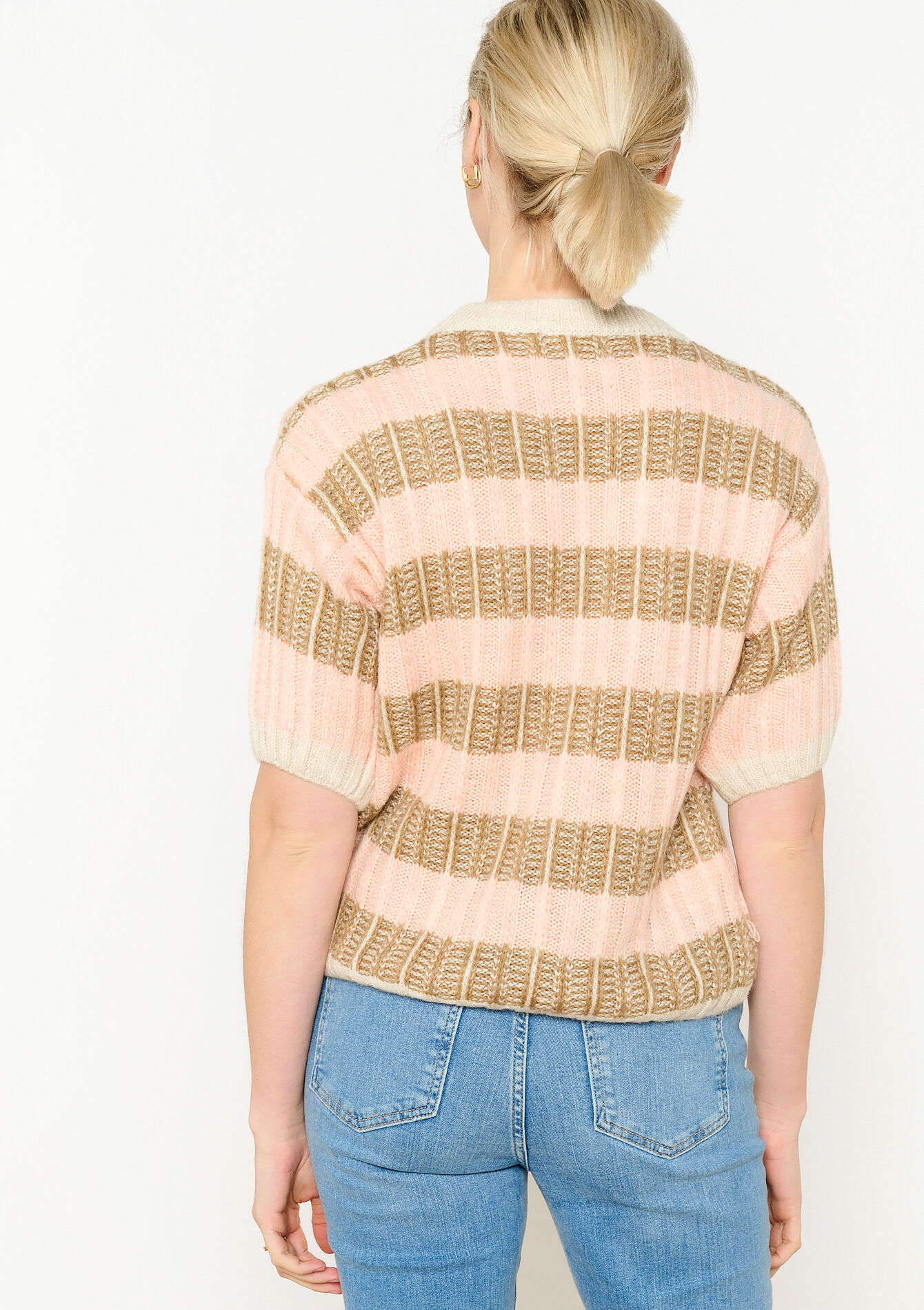 Ribbed pullover with short sleeves, Ribbed pullover with short sleeves - CORAL PINK - 04006465_1968