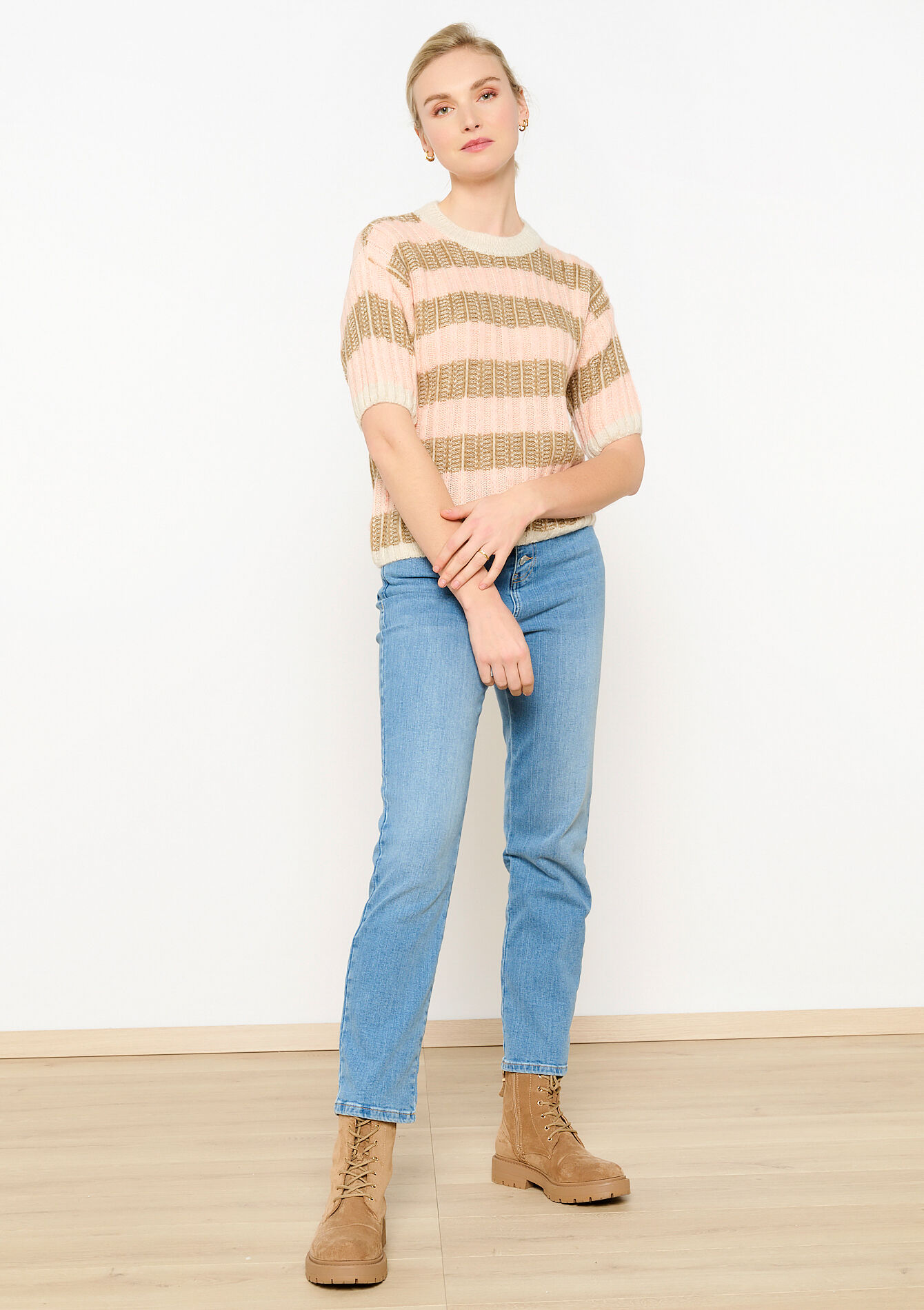 Ribbed pullover with short sleeves, Ribbed pullover with short sleeves - CORAL PINK - 04006465_1968