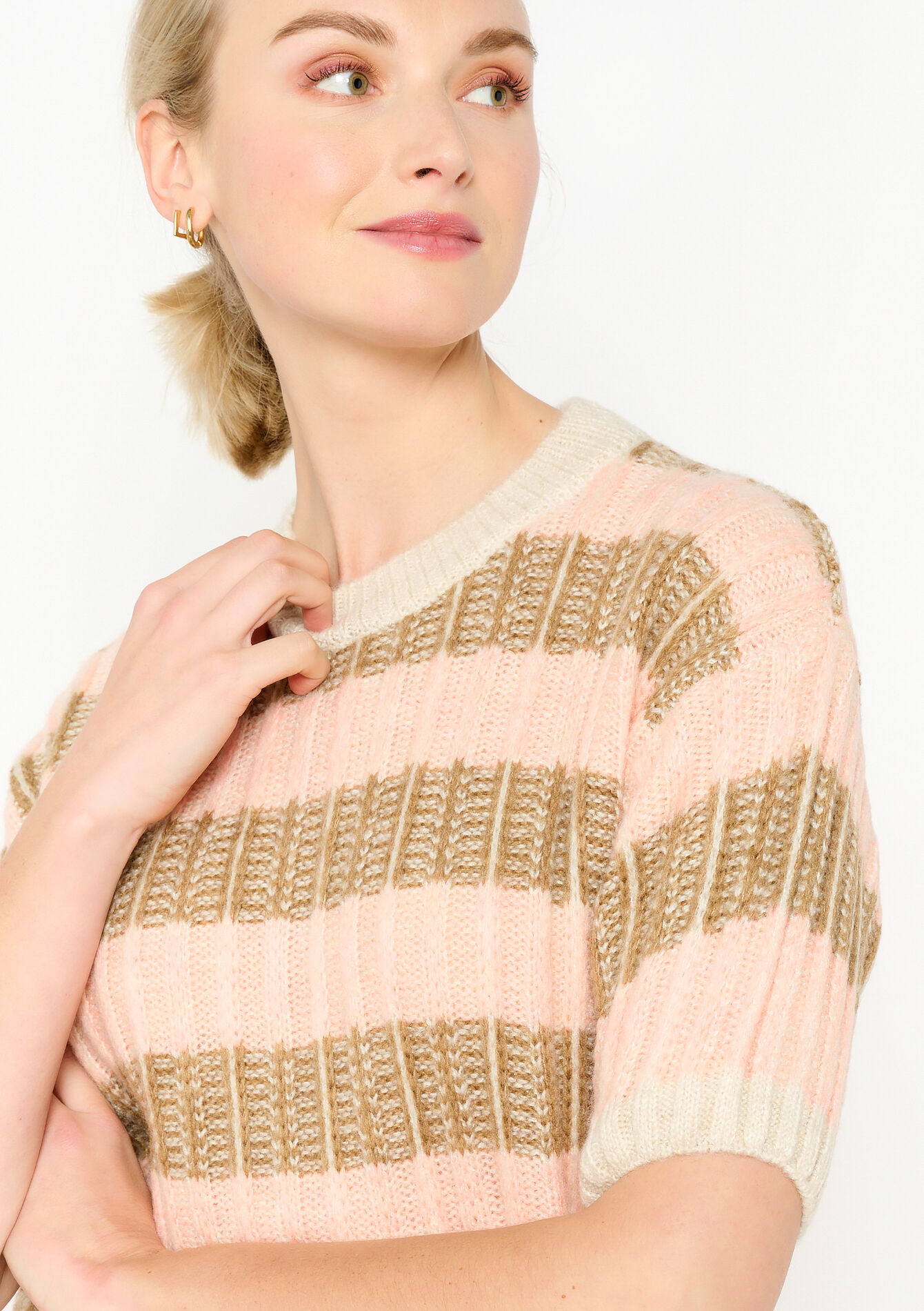 Ribbed pullover with short sleeves, Ribbed pullover with short sleeves - CORAL PINK - 04006465_1968