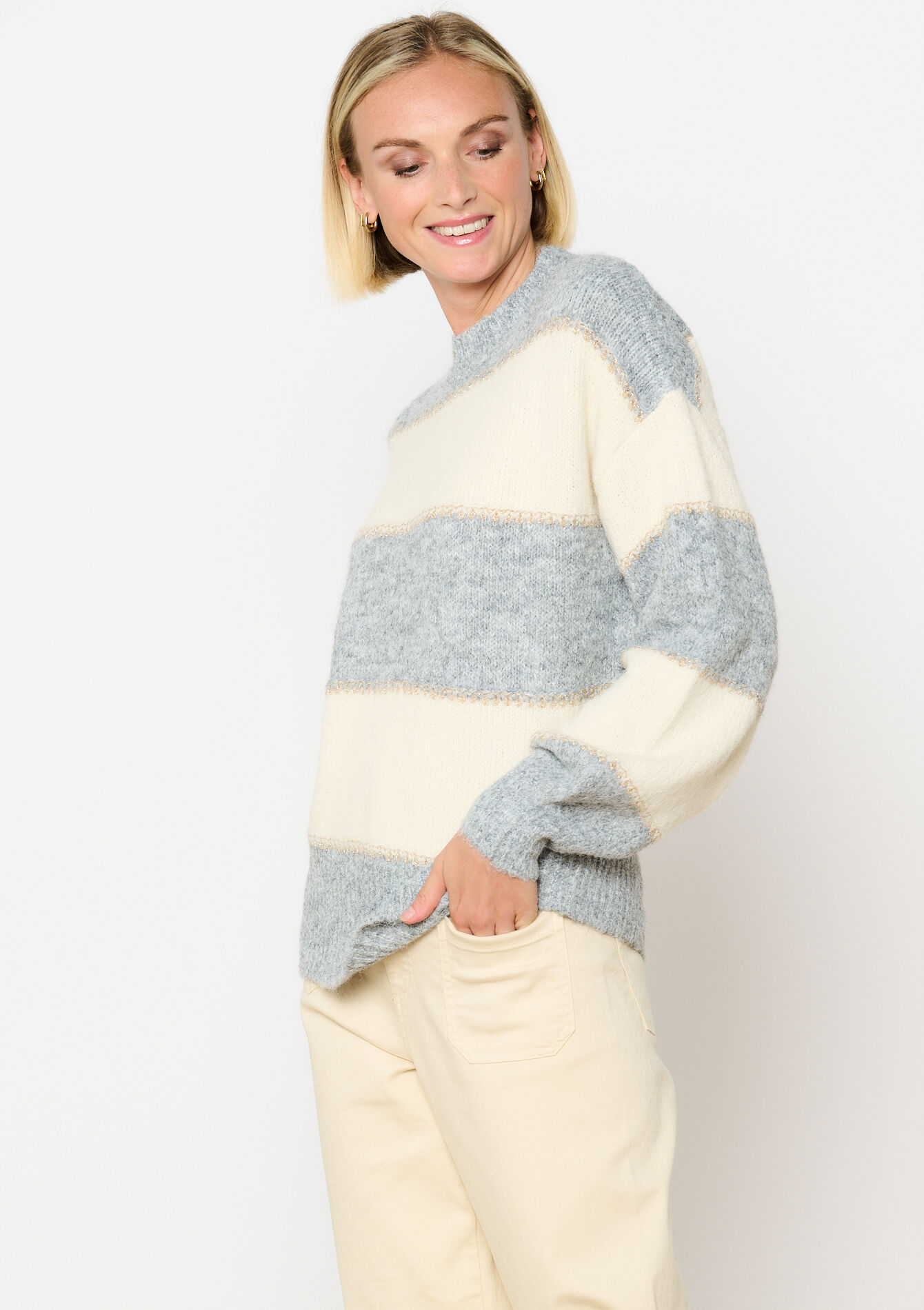 Sweater with colour block, undefined - LT GREY - undefined