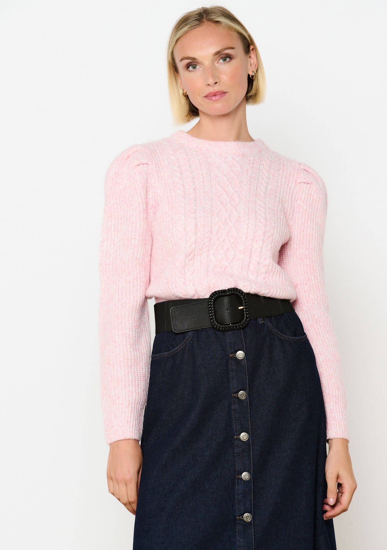 Cable knitted sweater, undefined - LIGHT PINK - undefined