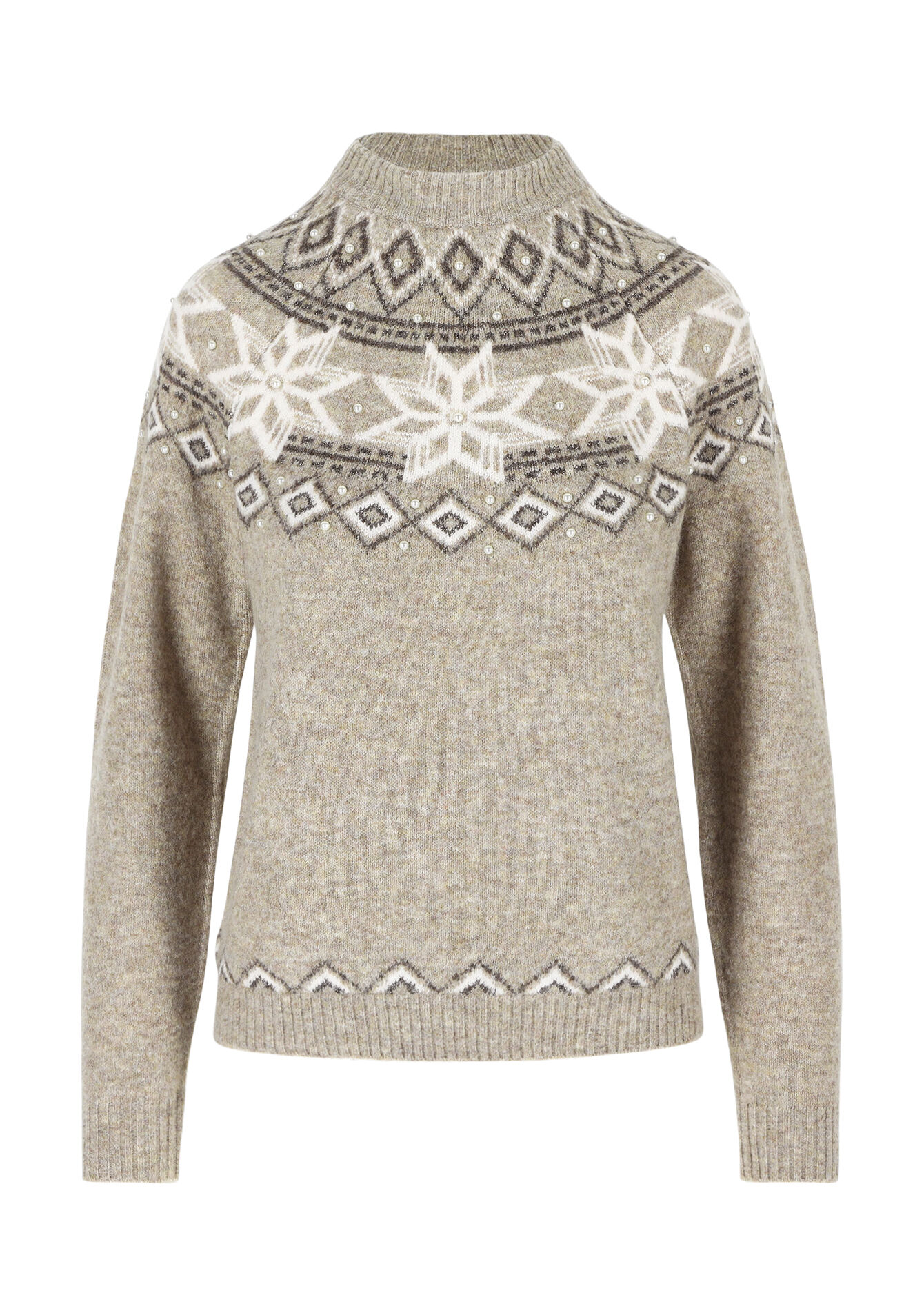 Pull en jacquard avec perles, Pull en jacquard avec perles - TAUPE - 04006585_1021