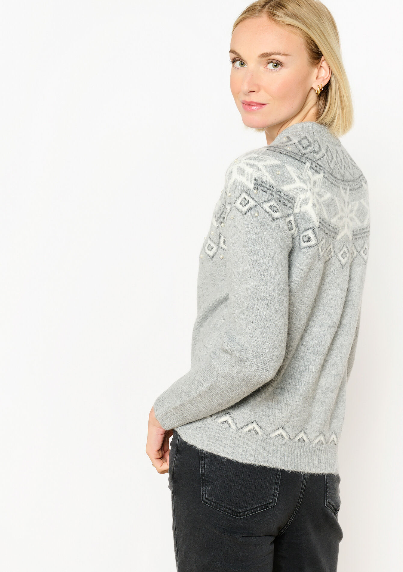 Jacquard sweater with pearls, Jacquard sweater with pearls - MED GREY - 04006585_2573