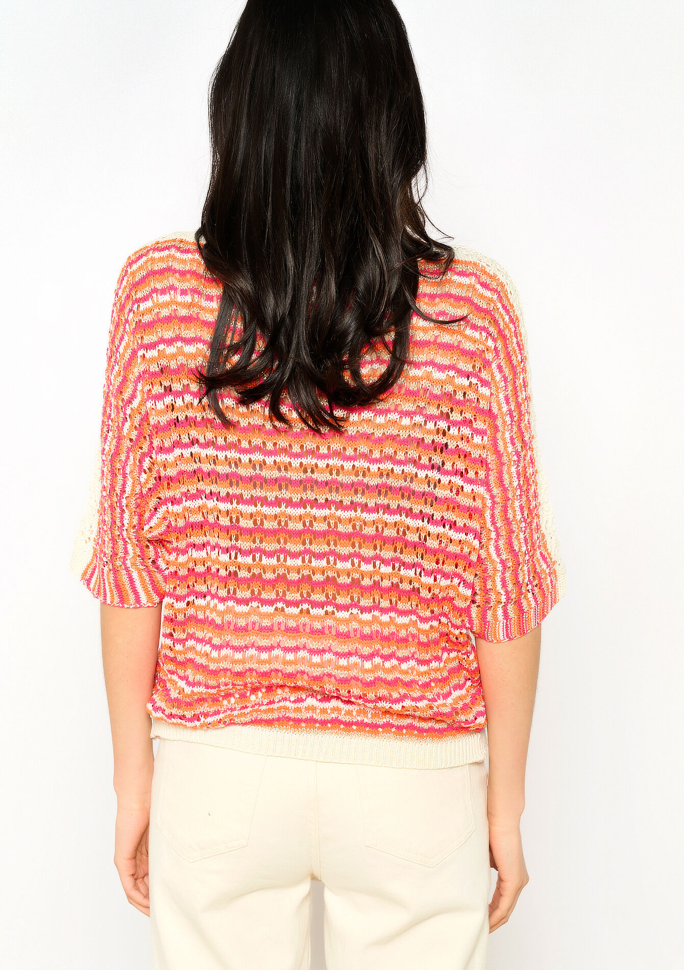 Crochet pullover with lurex, Crochet pullover with lurex - ORANGE BRIGHT - 04006599_1255
