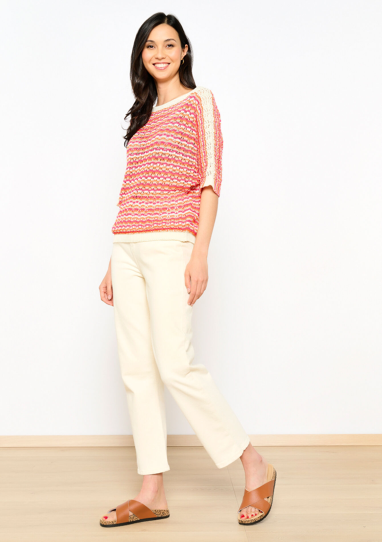 Crochet pullover with lurex, Crochet pullover with lurex - ORANGE BRIGHT - 04006599_1255