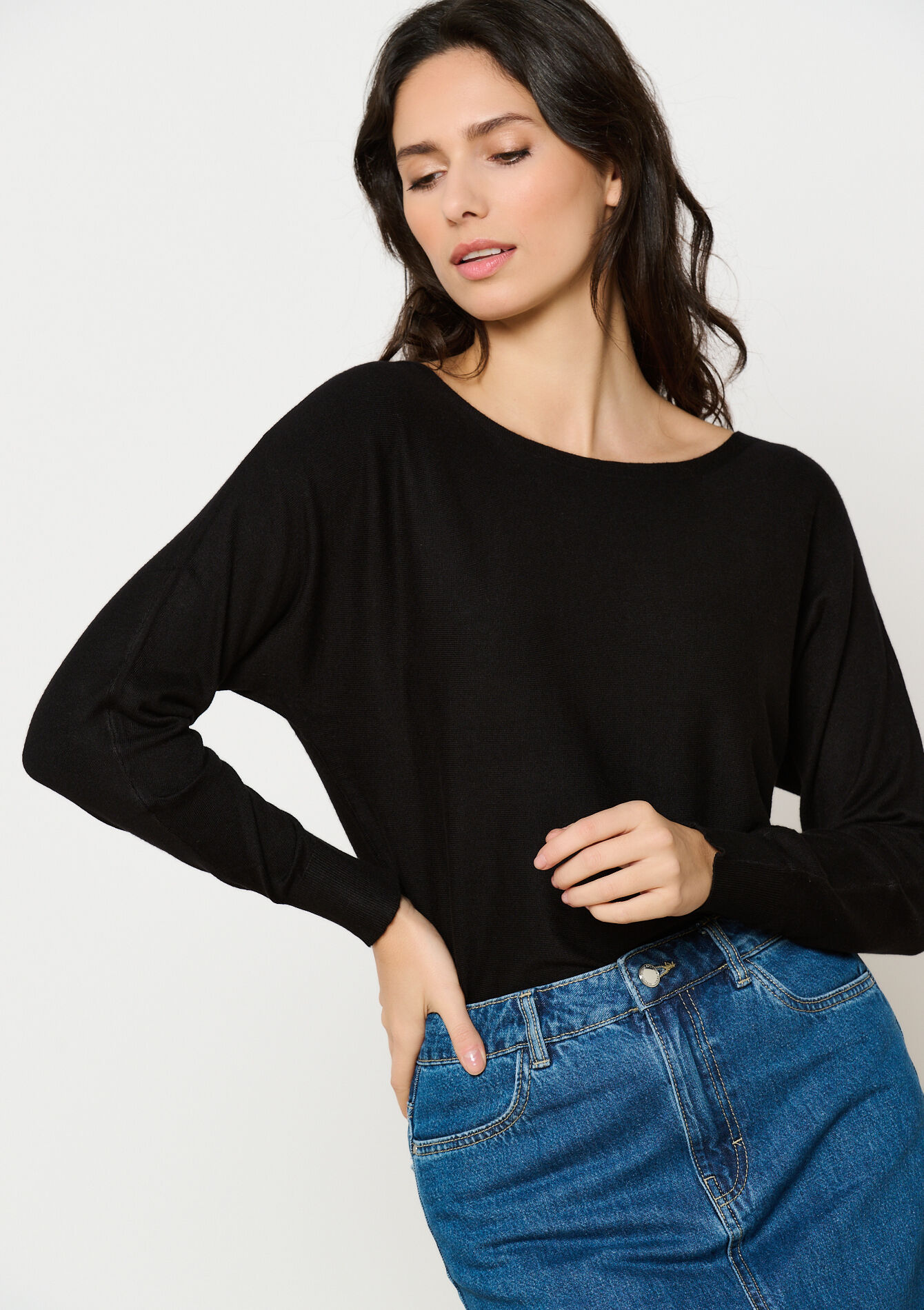 Sweater with batwing sleeves, undefined - BLACK - undefined