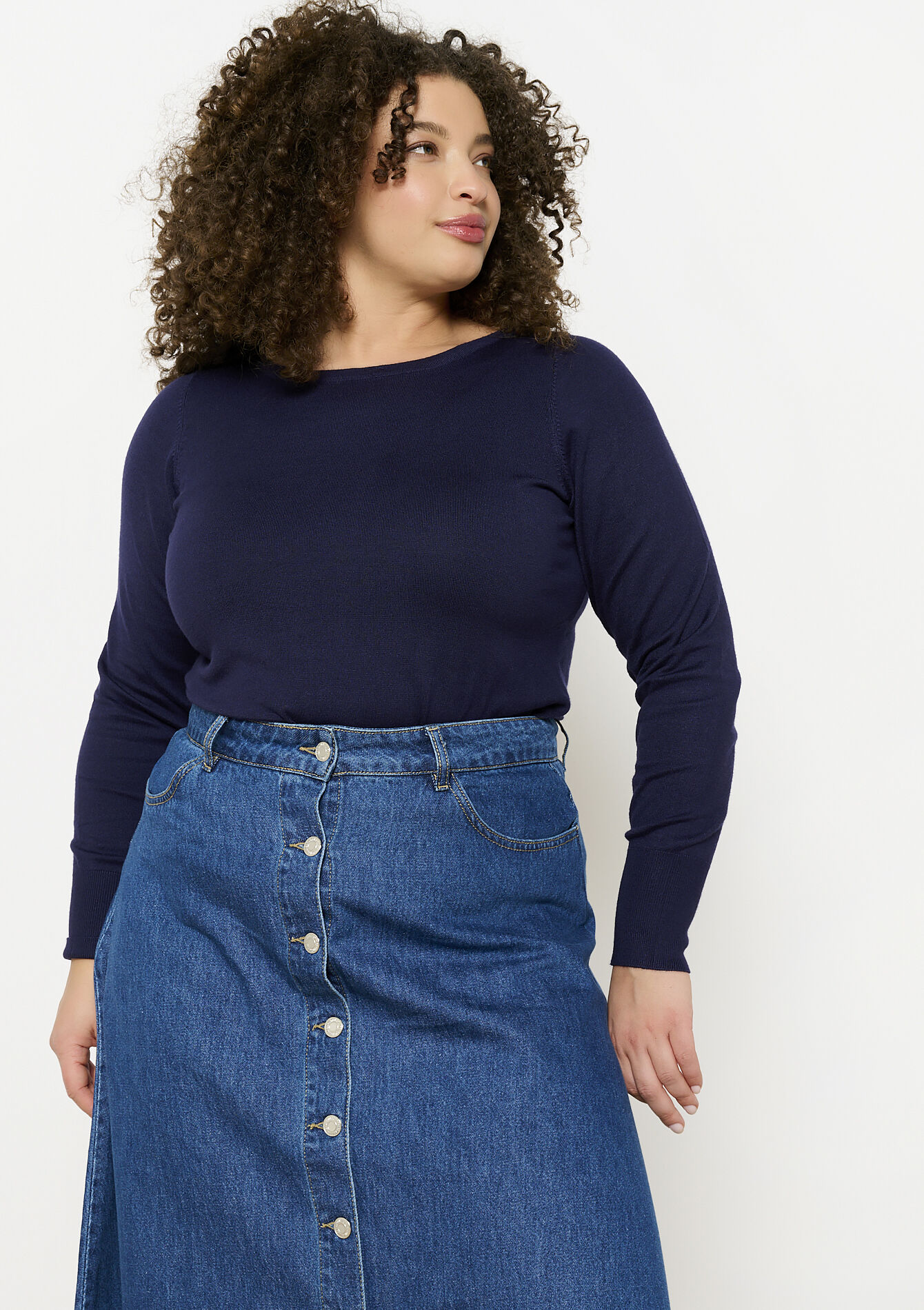 Basic sweater with boat neck, undefined - NAVY BASIC - undefined