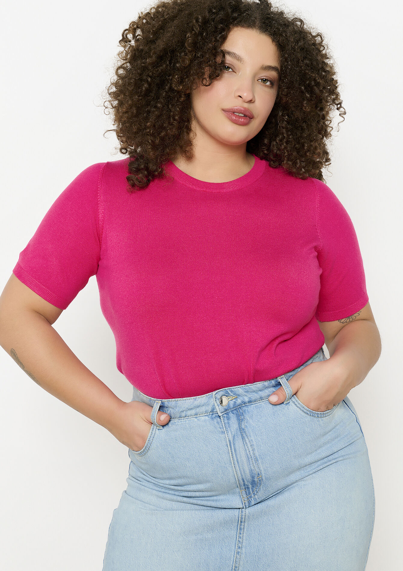 Short sleeve sweater, undefined - FUCHSIA - undefined