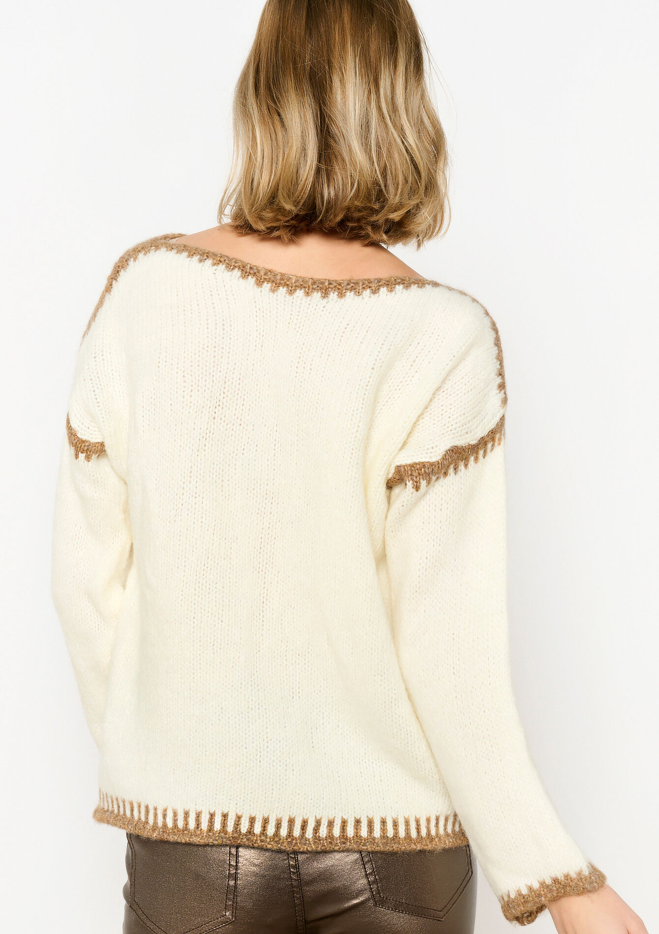 Sweater with contrasting seams, Sweater with contrasting seams - VANILLA WHITE - 04006755_1013
