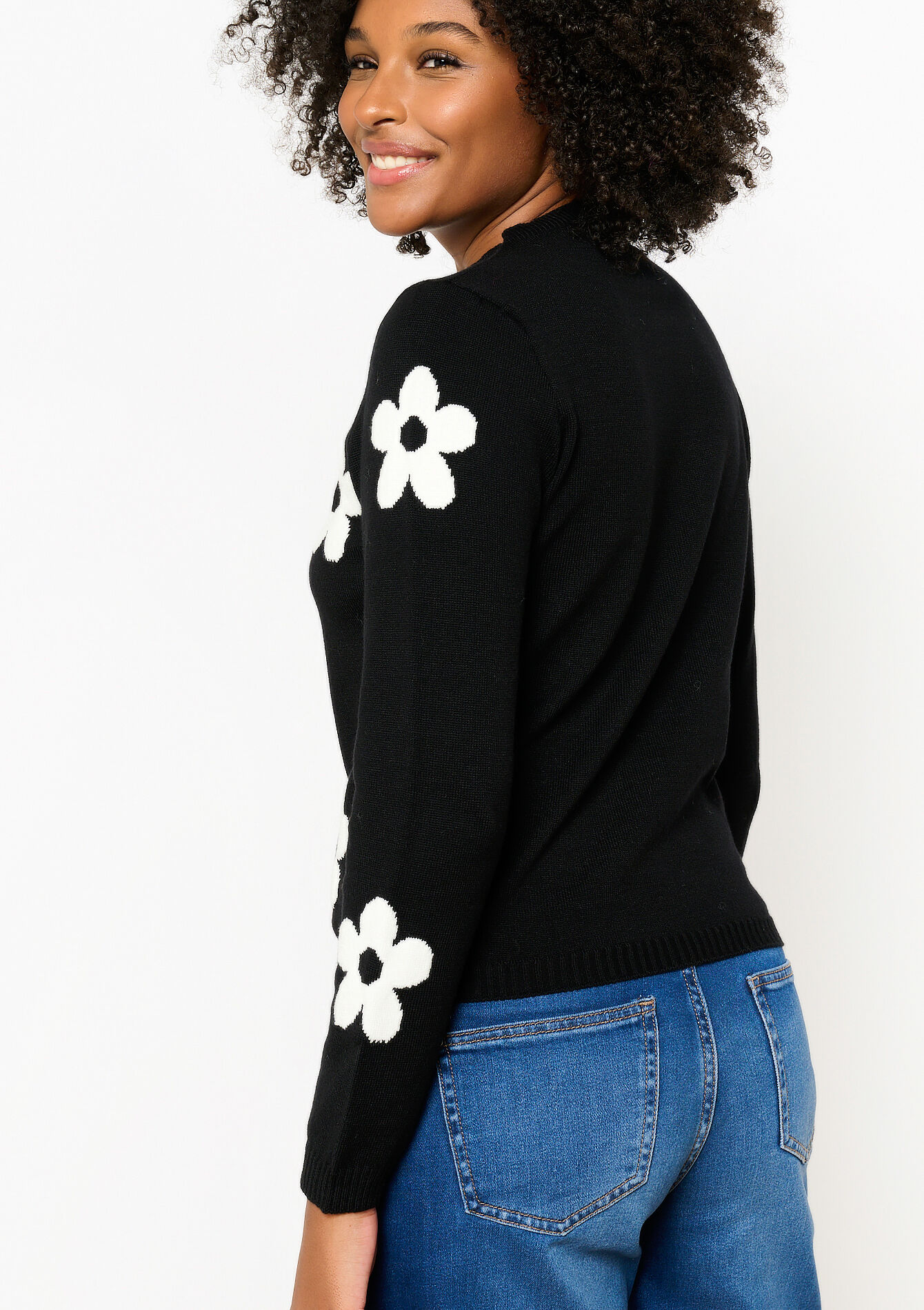 Sweater with flowers, Sweater with flowers - BLACK - 04006757_1119