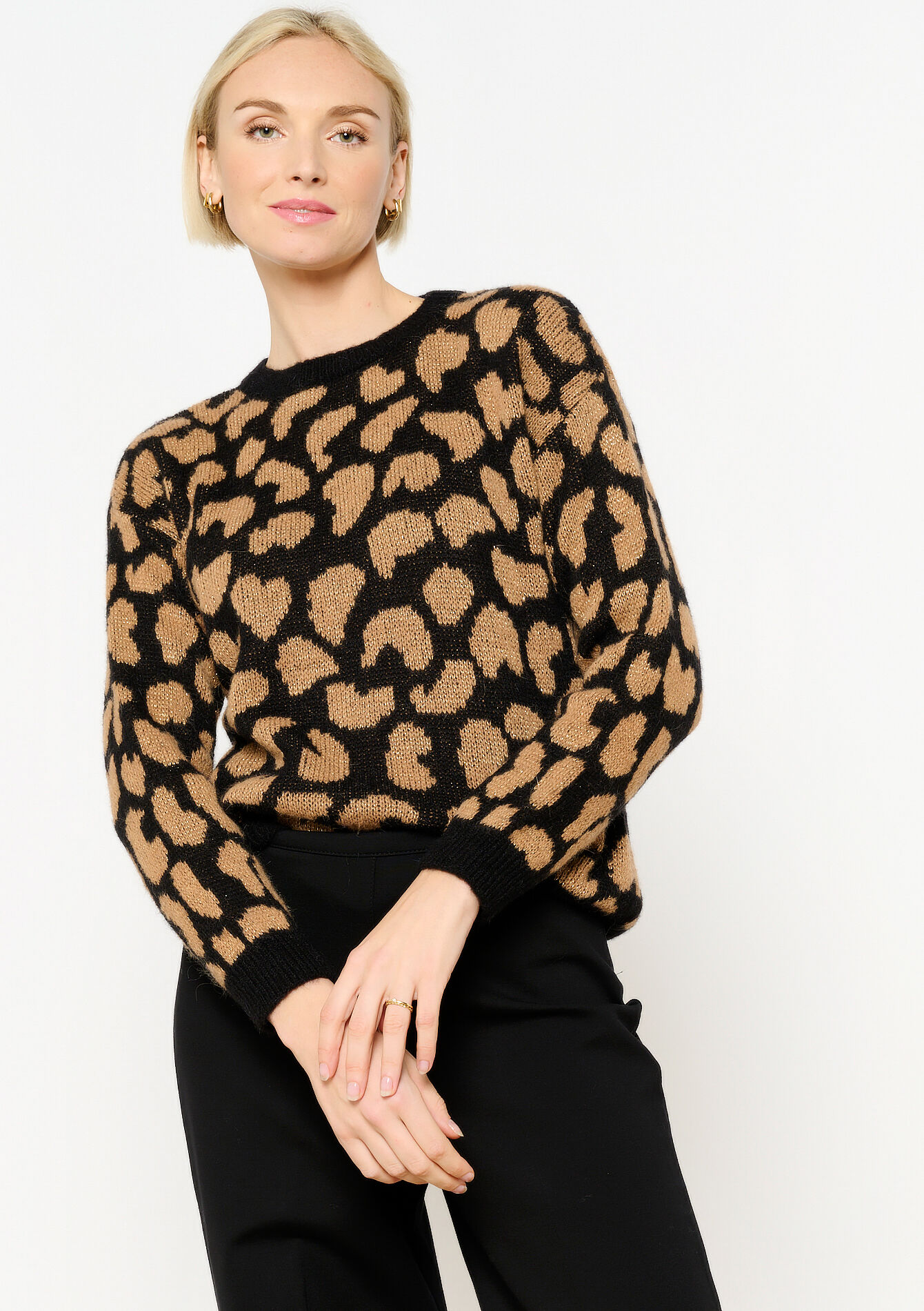Jacquard sweater with leopard print, Jacquard sweater with leopard print - BLACK - 04006824_1119