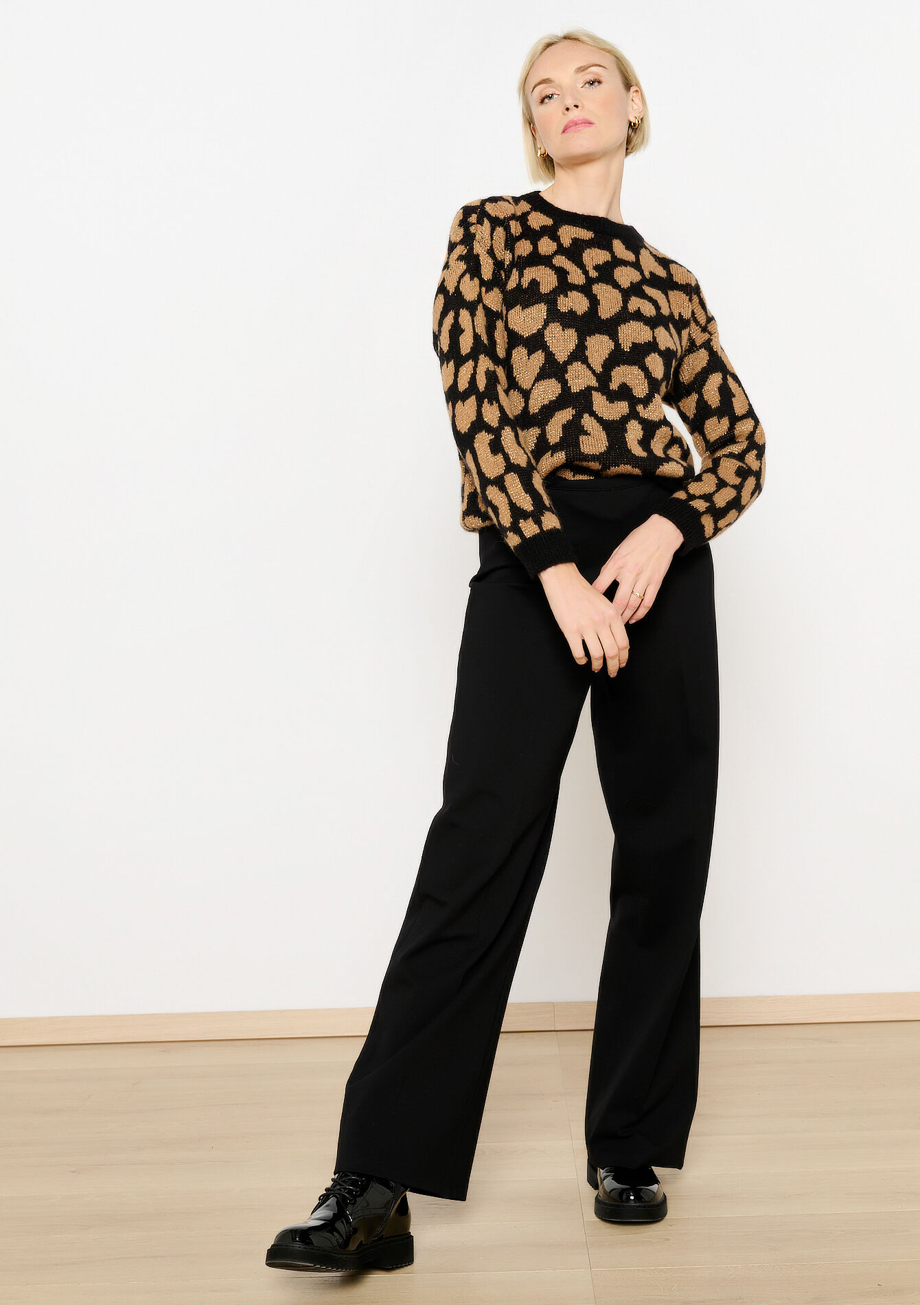 Jacquard sweater with leopard print, Jacquard sweater with leopard print - BLACK - 04006824_1119