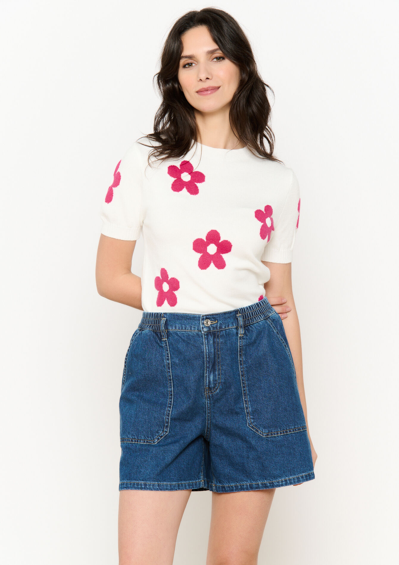 Jacquard sweater with flowers, undefined - OFFWHITE - undefined