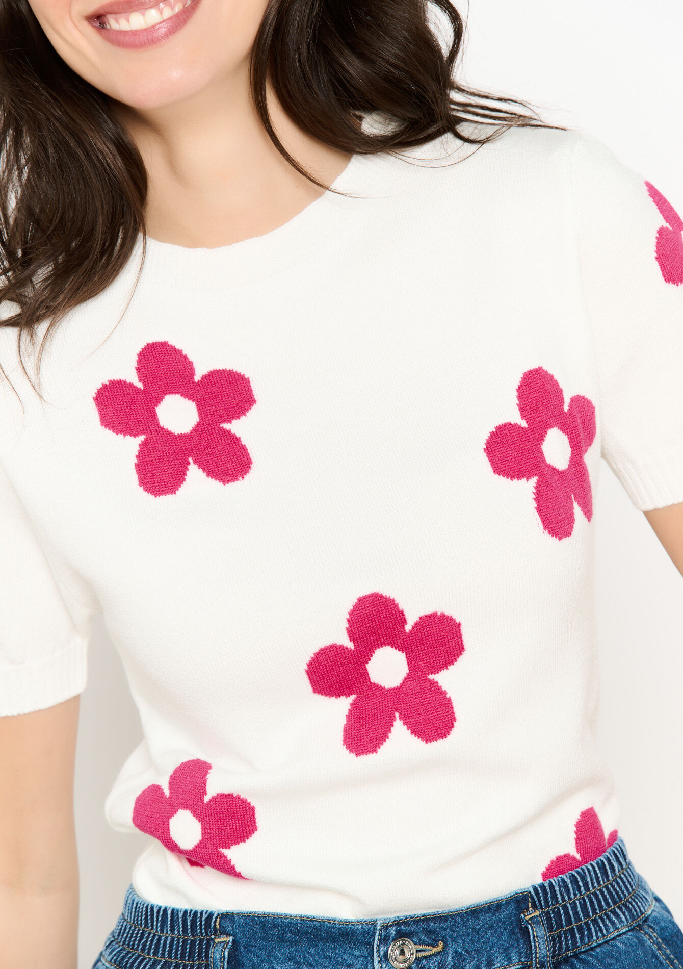 Jacquard sweater with flowers, undefined - OFFWHITE - undefined