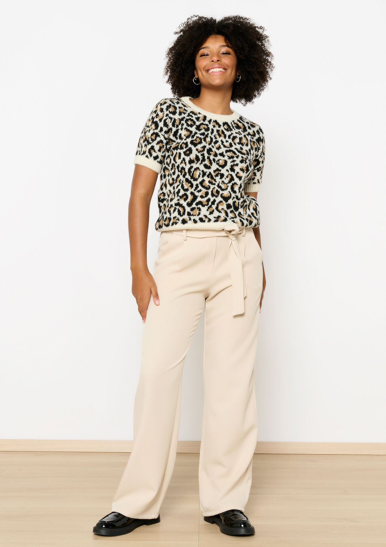 Jacquard sweater with short sleeves, Jacquard sweater with short sleeves - CAMEL - 04006884_950
