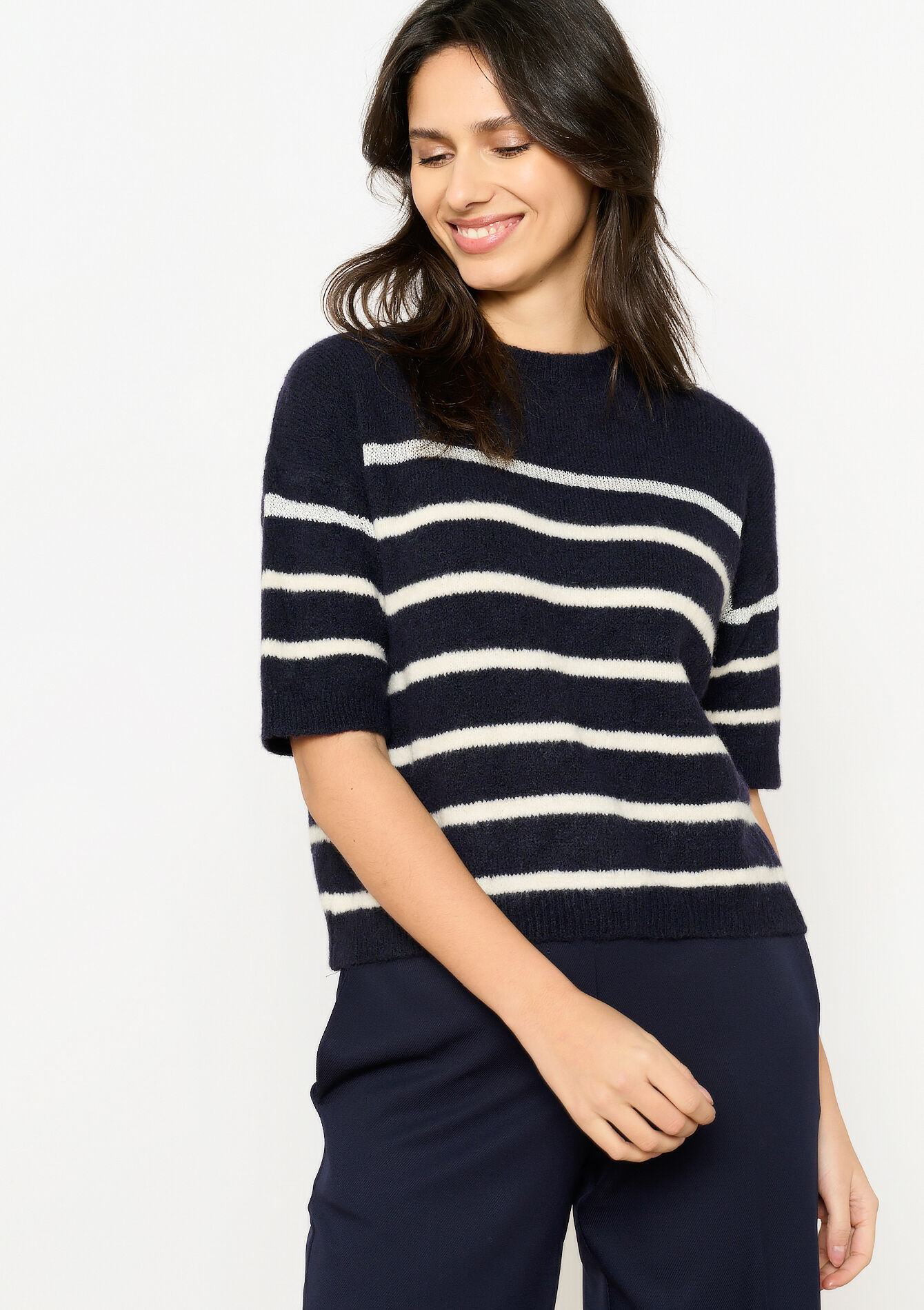 Striped sweater with short sleeves, undefined - NAVY BASIC - undefined