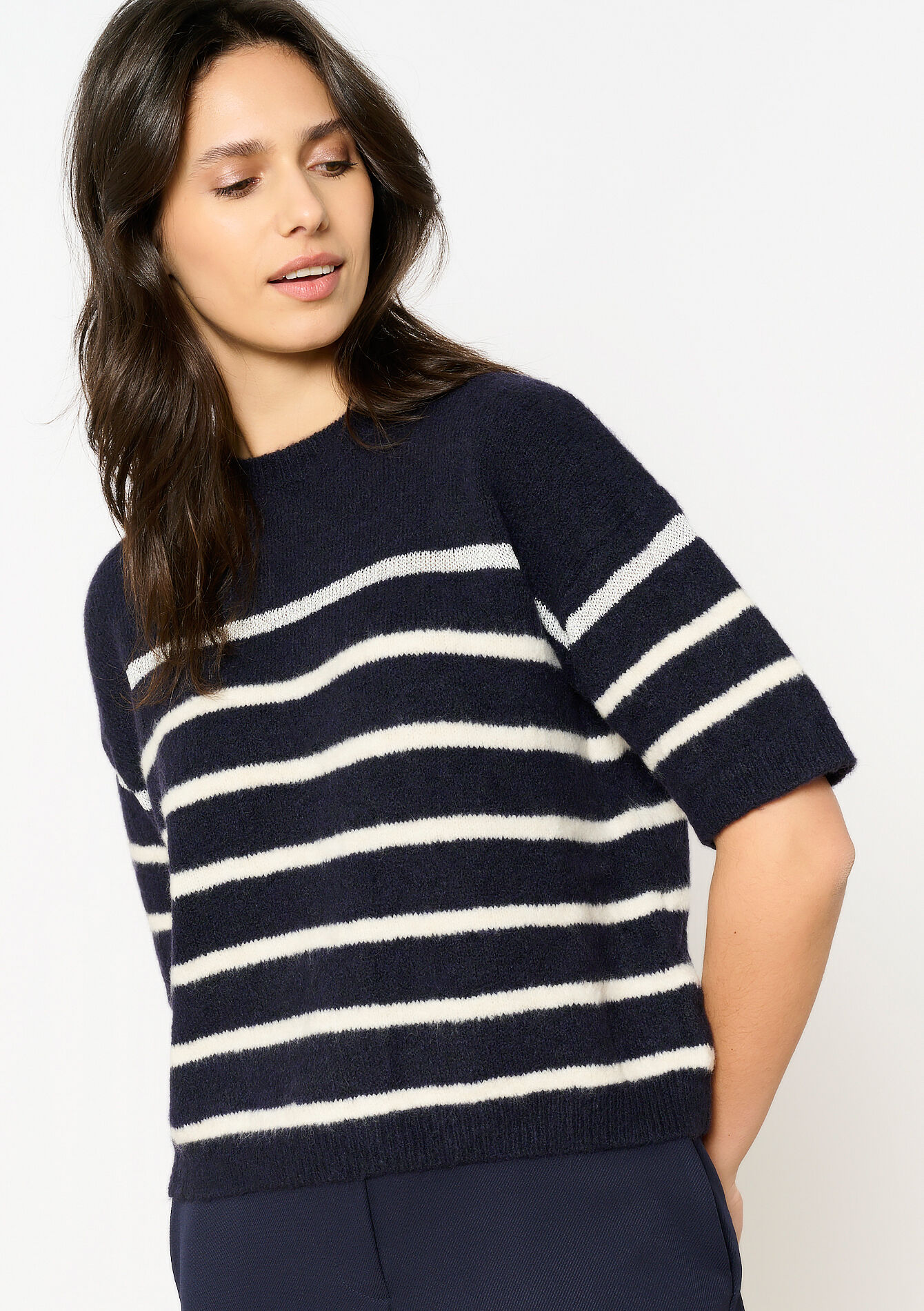 Striped sweater with short sleeves, undefined - NAVY BASIC - undefined