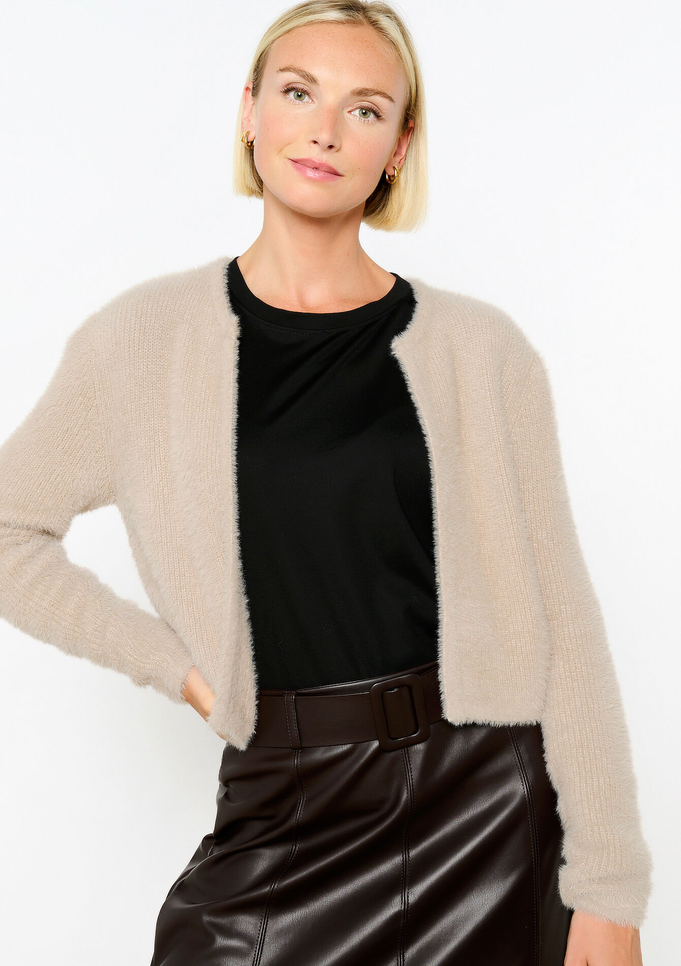 Short bolero in eyelash, undefined - TAUPE - undefined