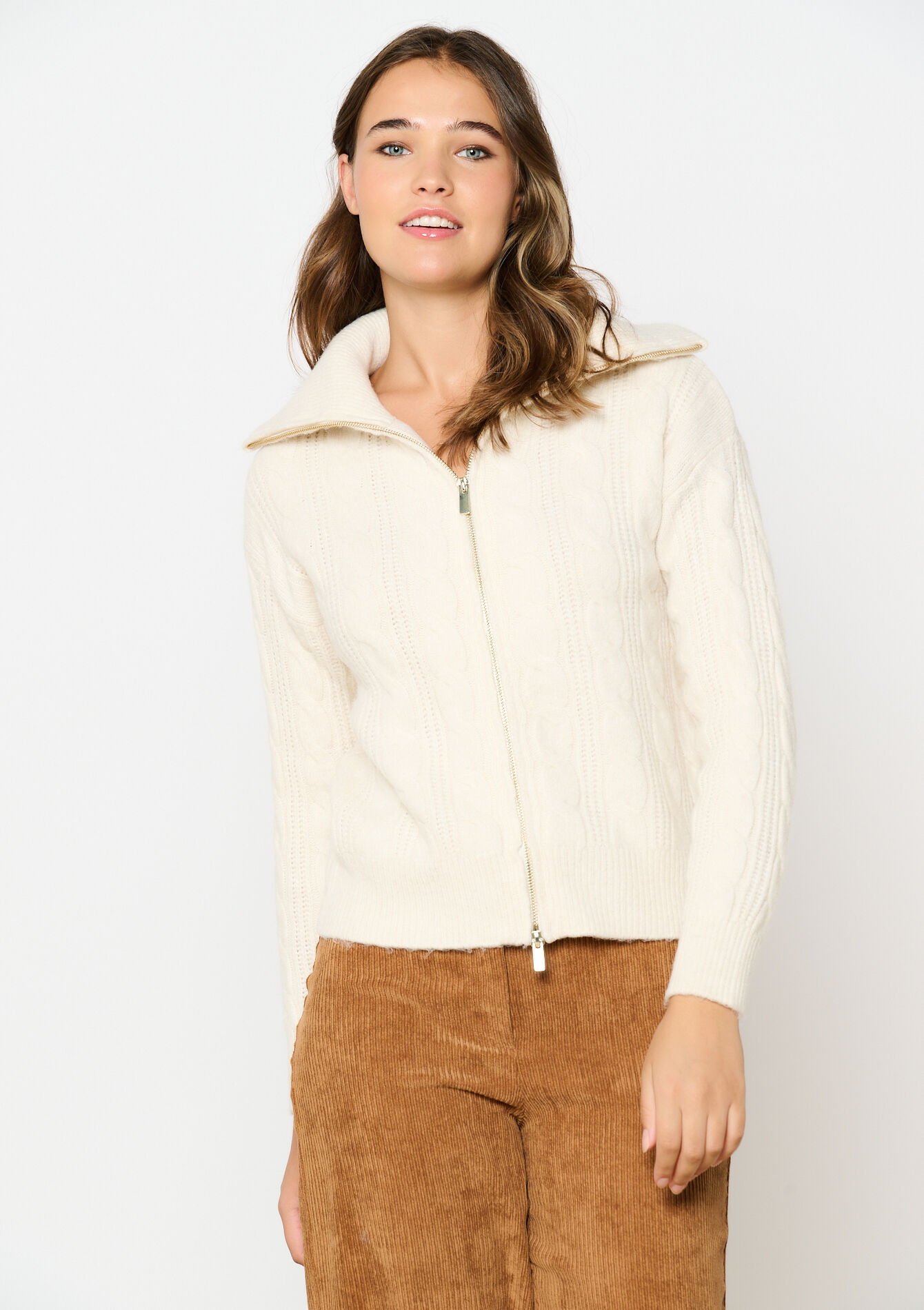 Cardigan avec fermeture éclair, undefined - VANILLA WHITE - undefined