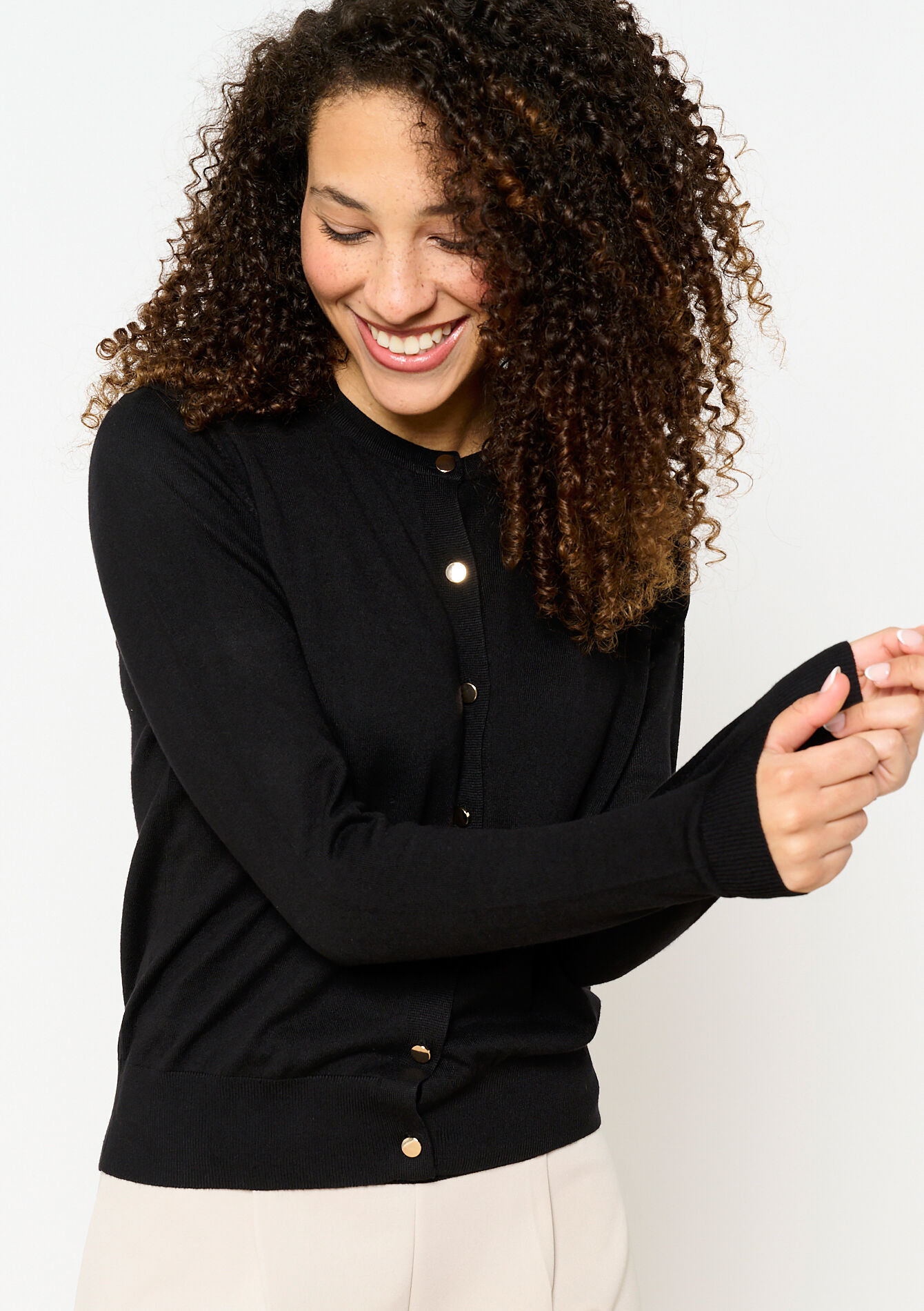 Cardigan with round neck, undefined - BLACK - undefined