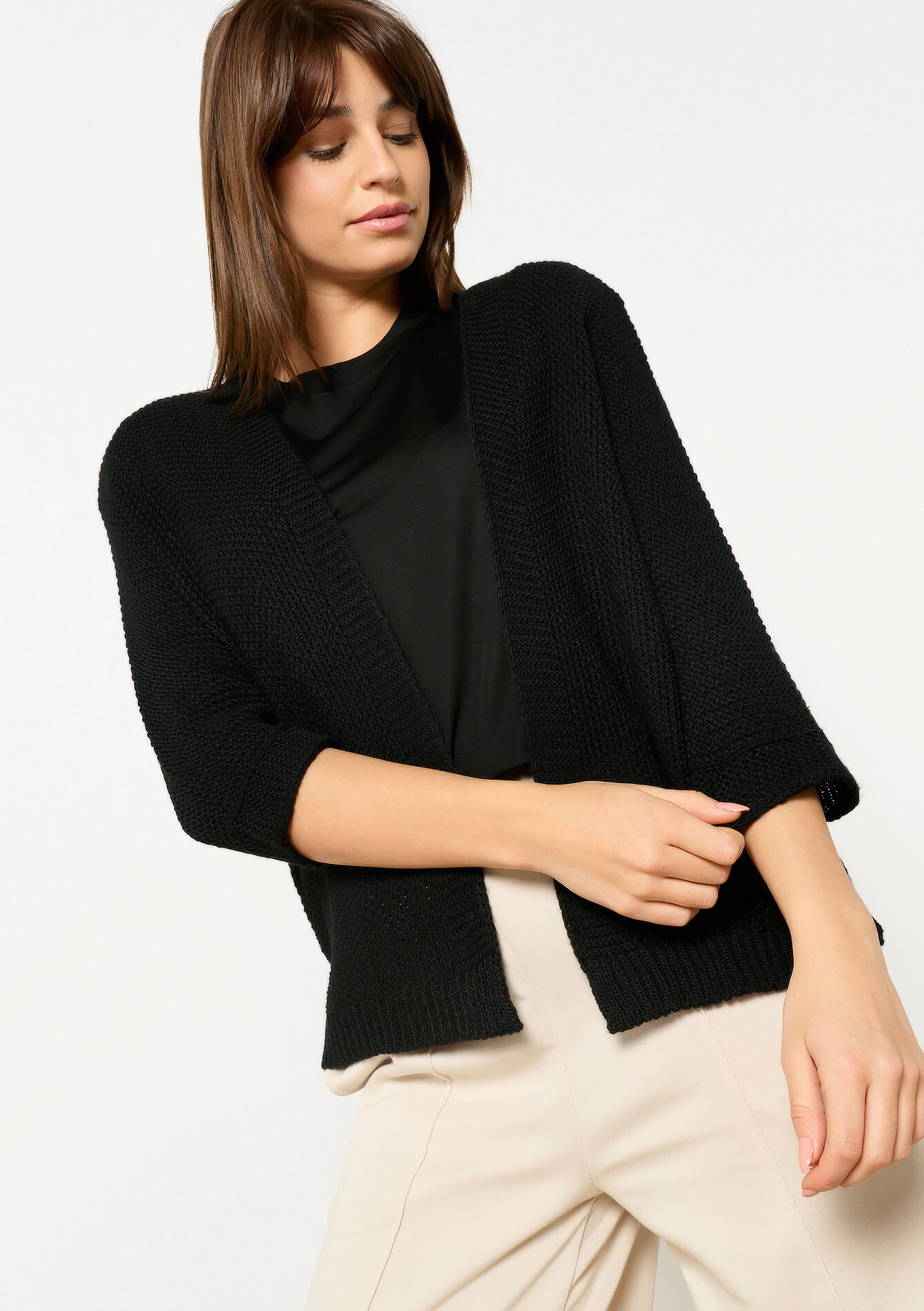 Cardigan met vleermuismouwen, Cardigan met vleermuismouwen - BLACK - 04101272_1119