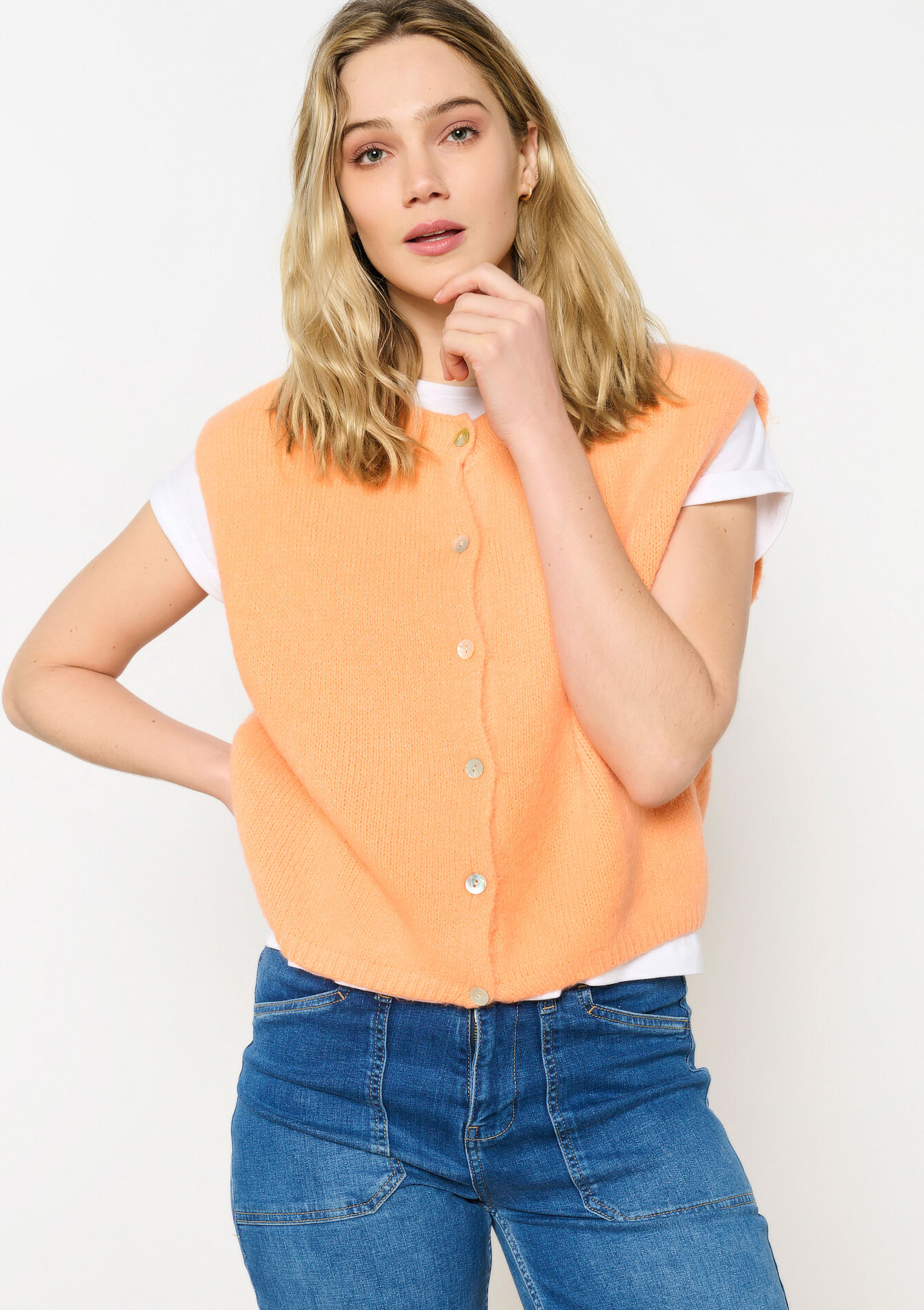 Sleeveless cardigan in alpaca wool, undefined - ORANGE MANGO - undefined